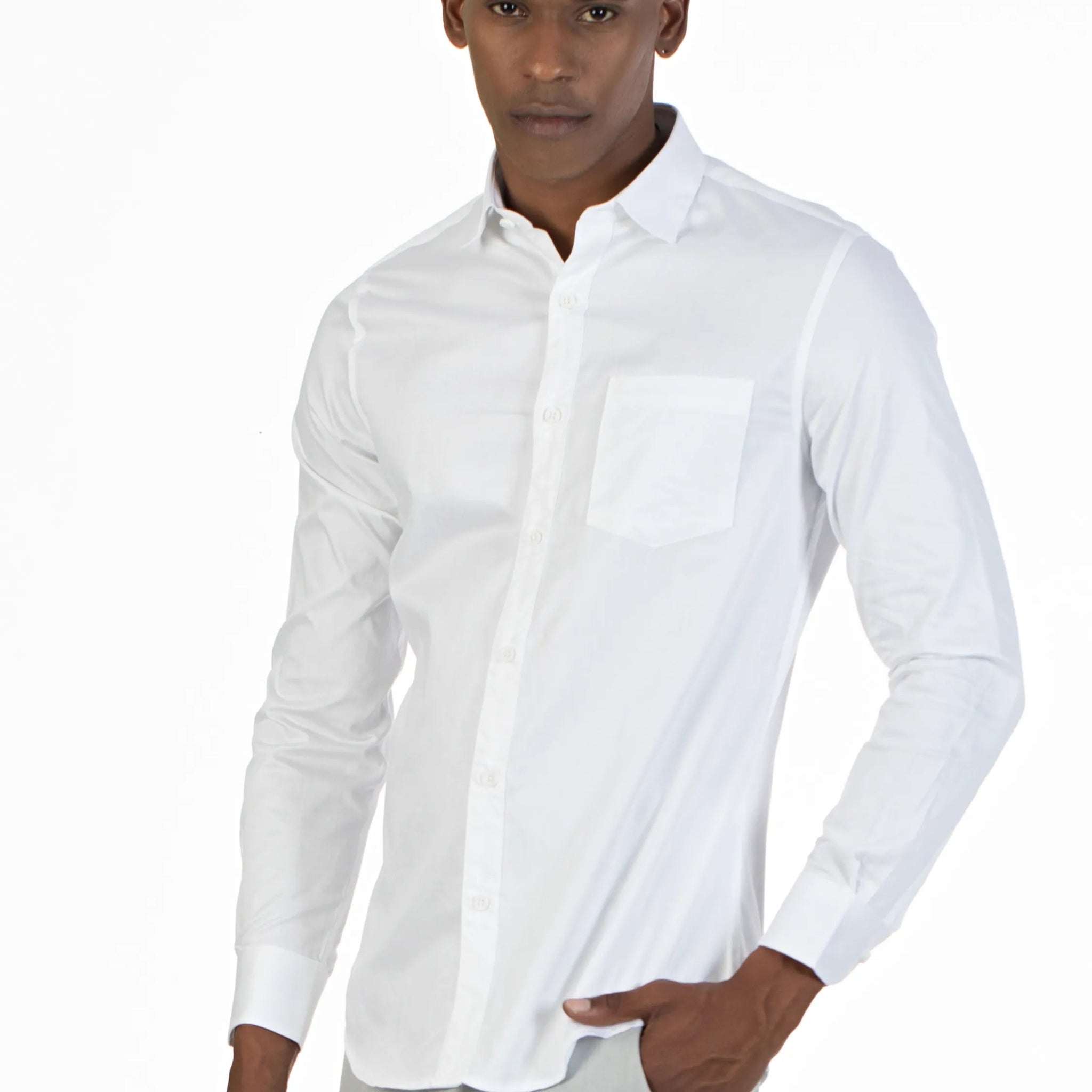 White Men's Premium Stretch Satin Plain Shirt