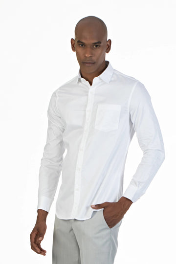 White Men's Premium Stretch Satin Plain Shirt
