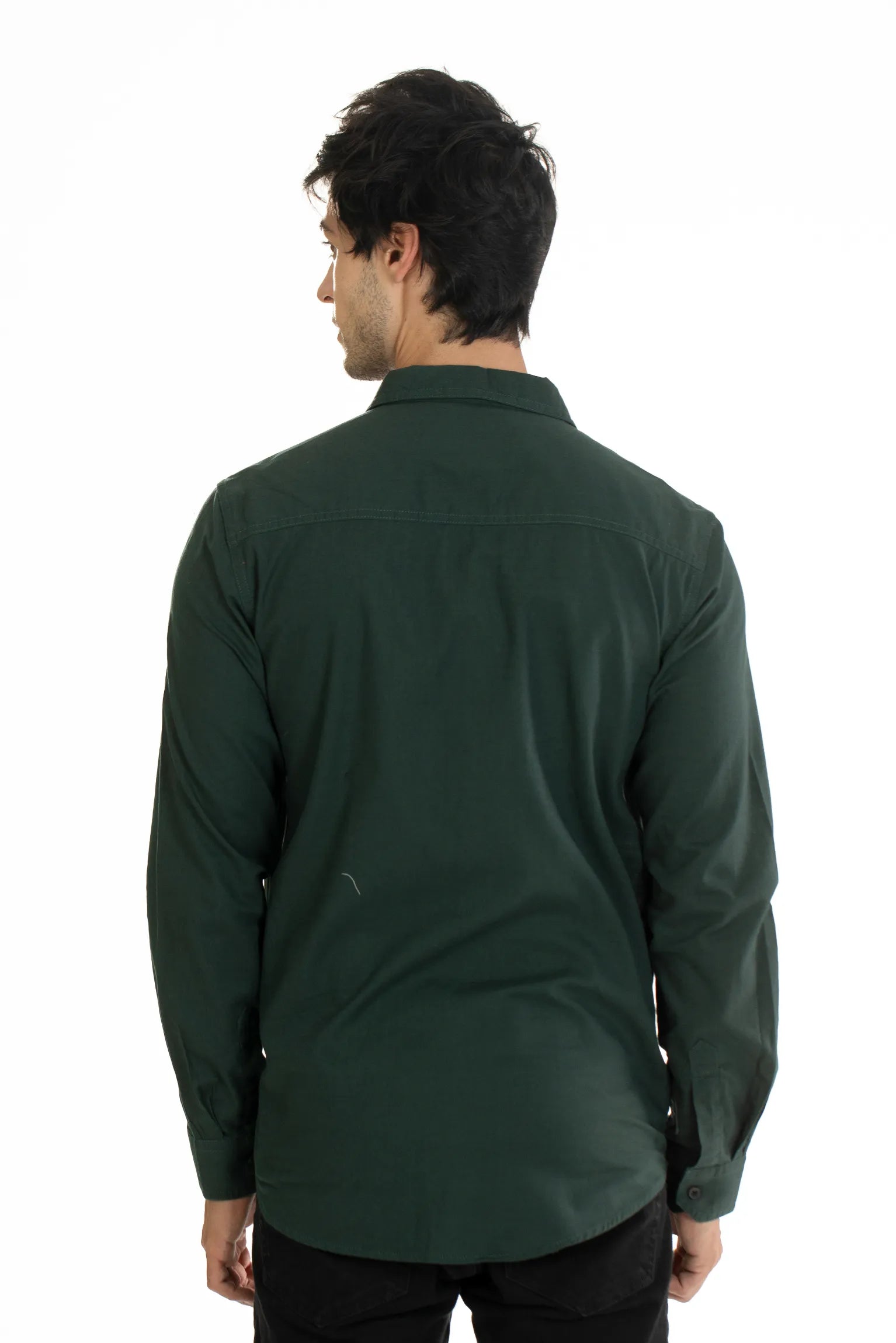 dark green zip-up printed line shirt
