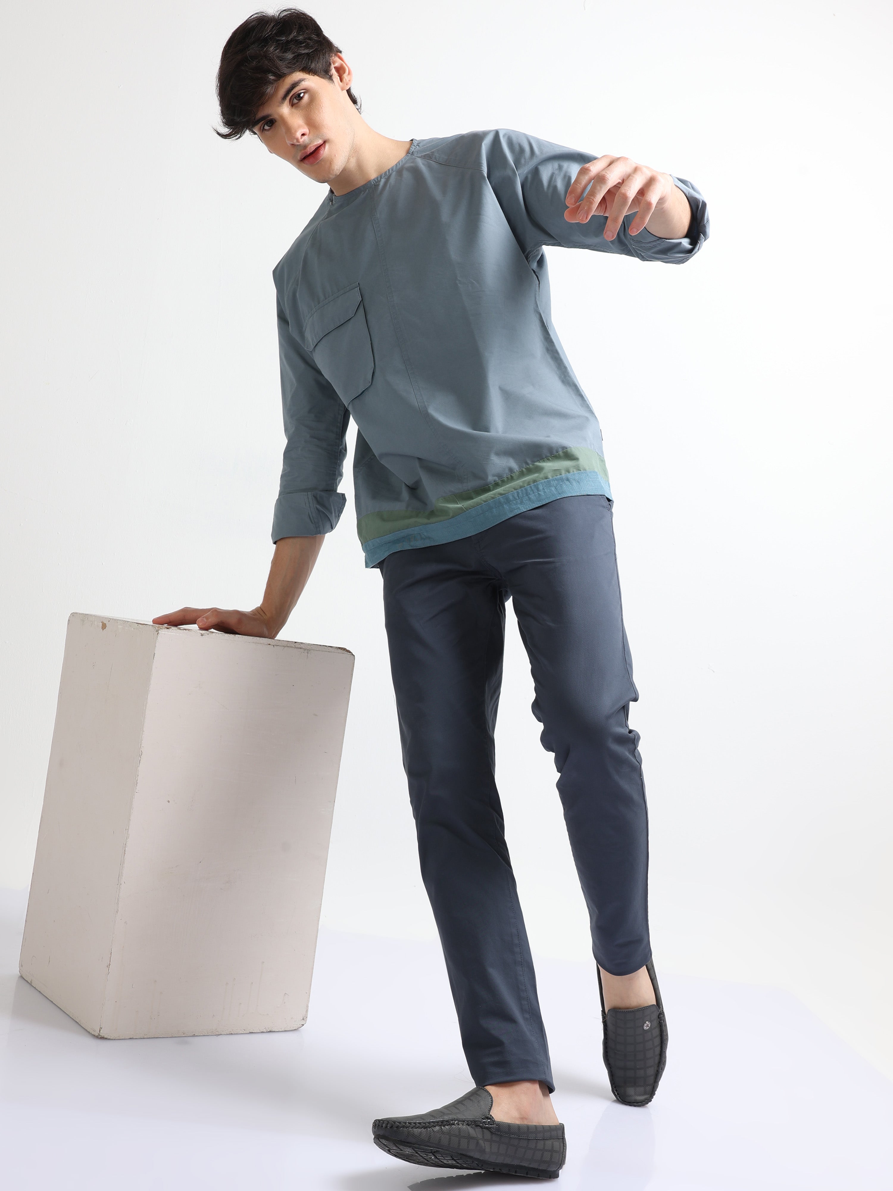 SEE SEE RAGLAN CREW 【GREY】　XLサイズ Buy Grey Men's Raglan Crew Neck Flap Pocket Stylish Shirt