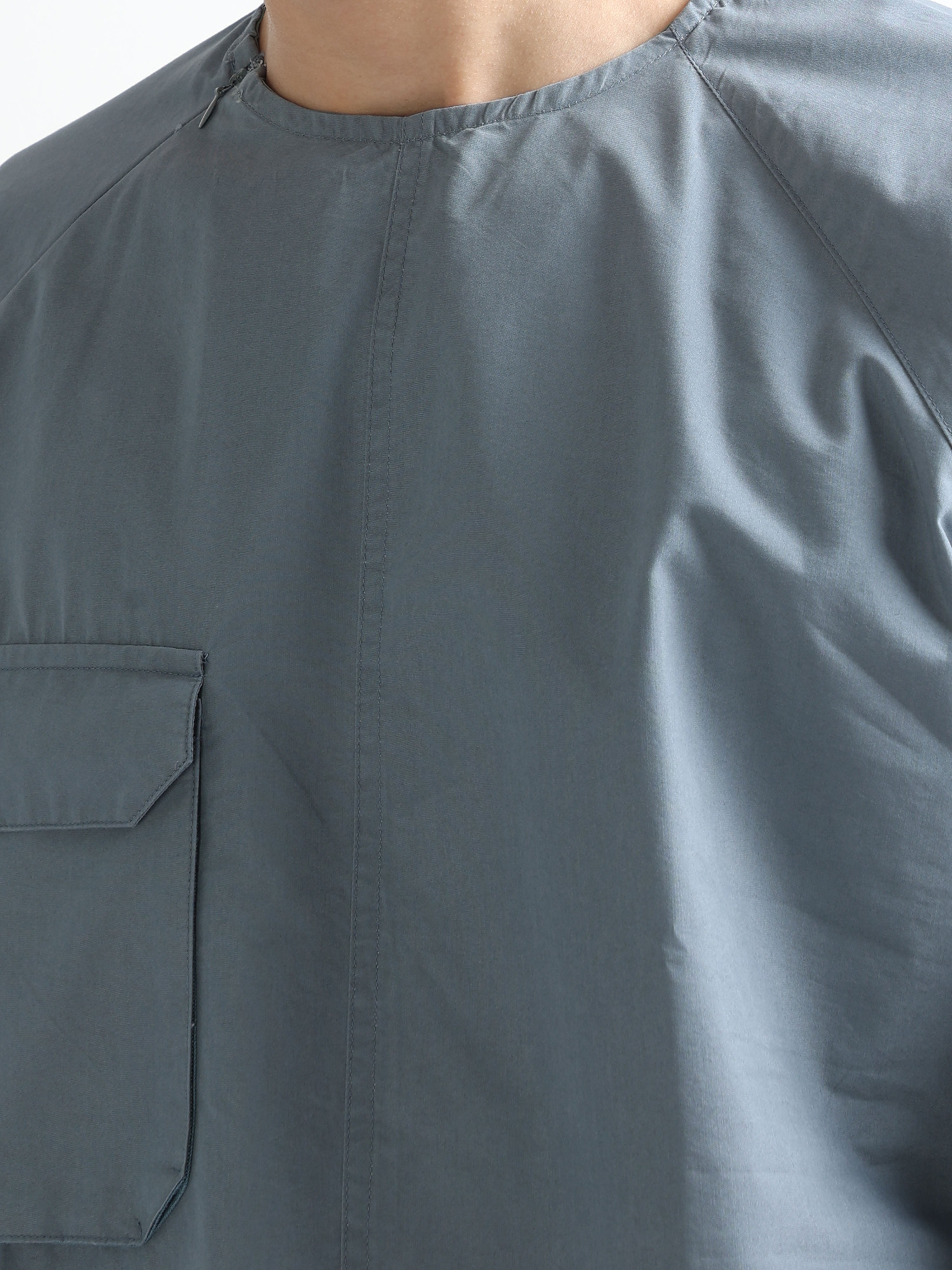 Buy Grey Men's Raglan Crew Neck Flap Pocket Stylish Shirt