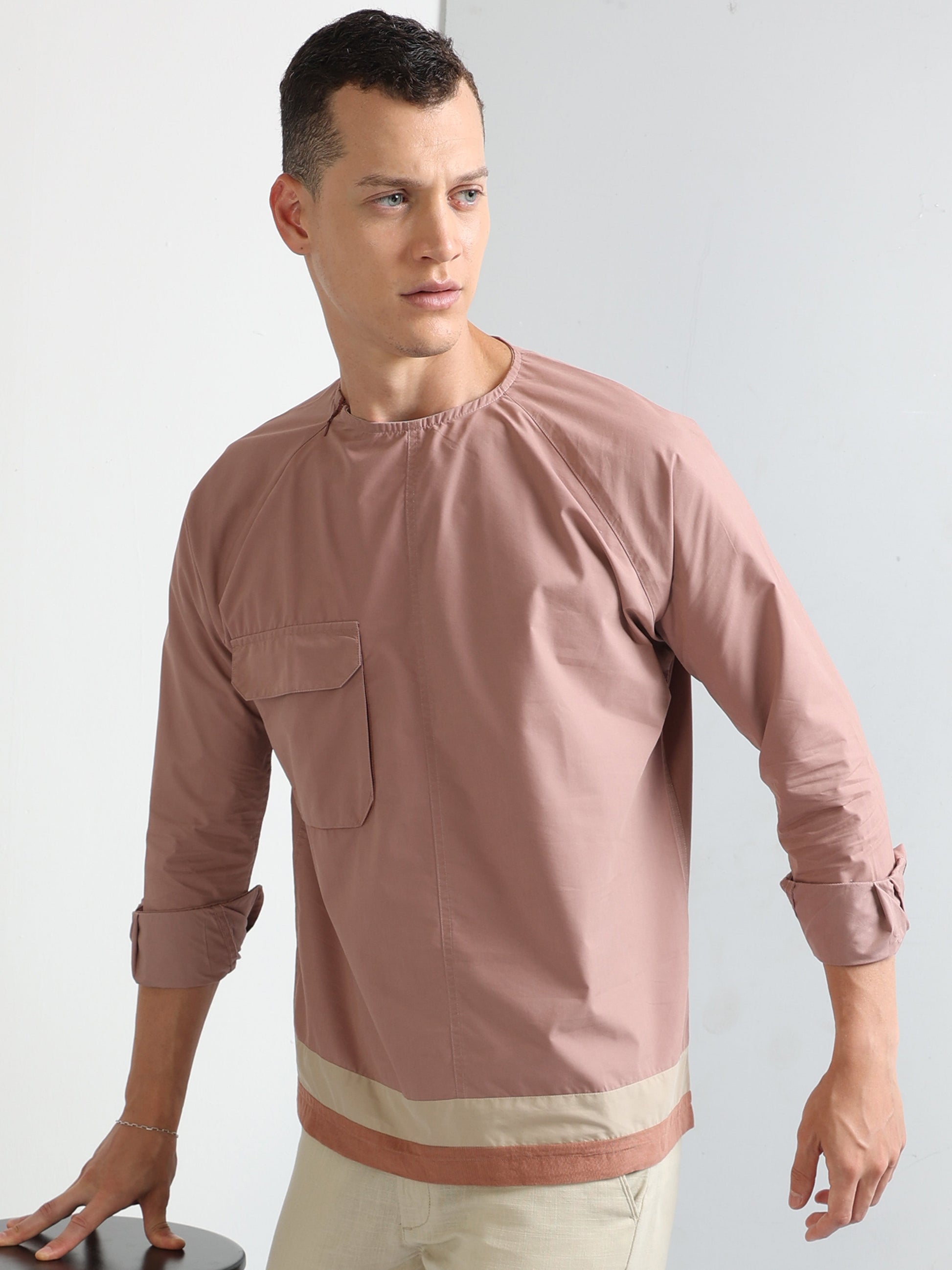 Buy Raglan Crew Neck Flap Pocket Stylish Shirt Online.