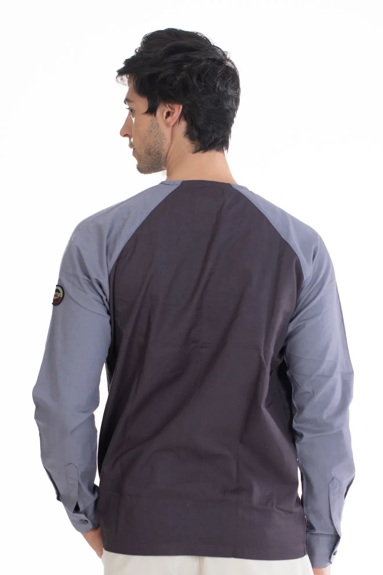 Dark Grey Raglan Full Sleeve Men's Plain Shirt