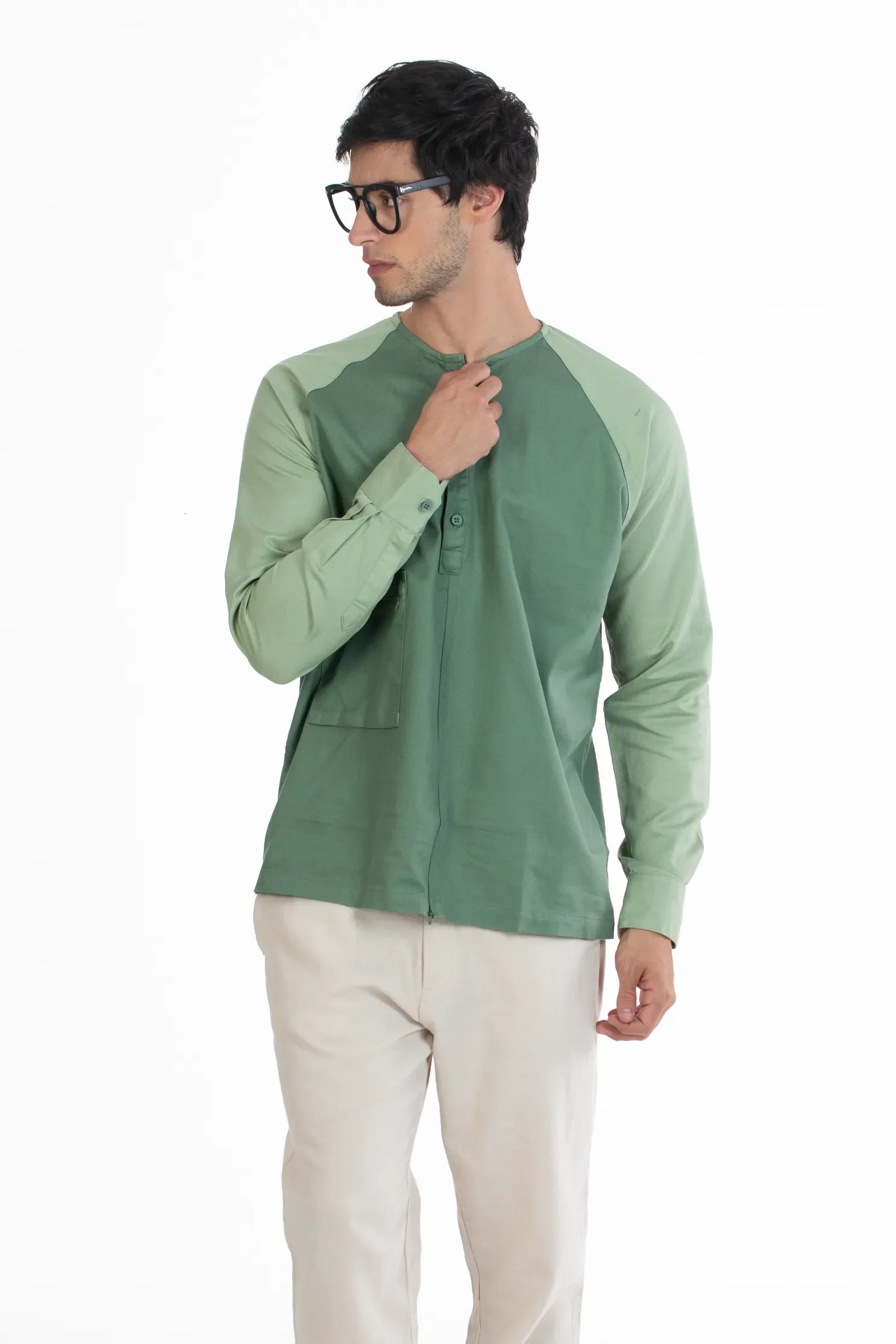 Green Men's Raglan Full Sleeve Shirt