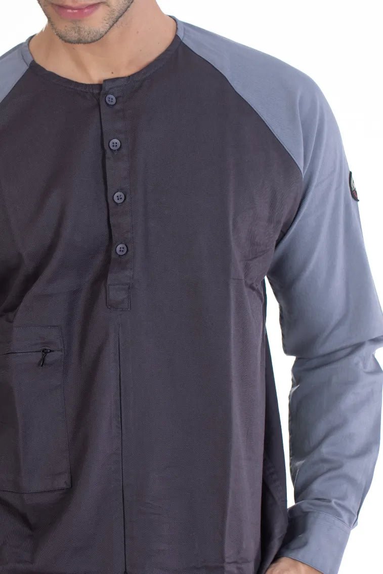 Dark Grey Raglan Full Sleeve Men's Plain Shirt