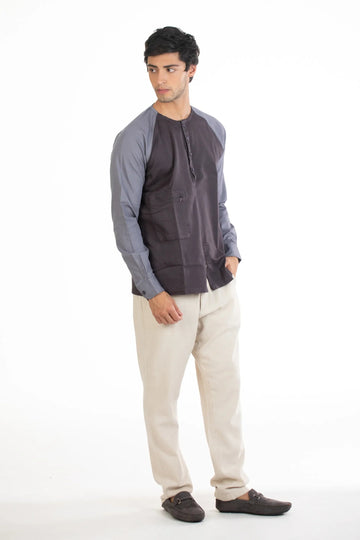 Dark Grey Raglan Full Sleeve Men's Plain Shirt