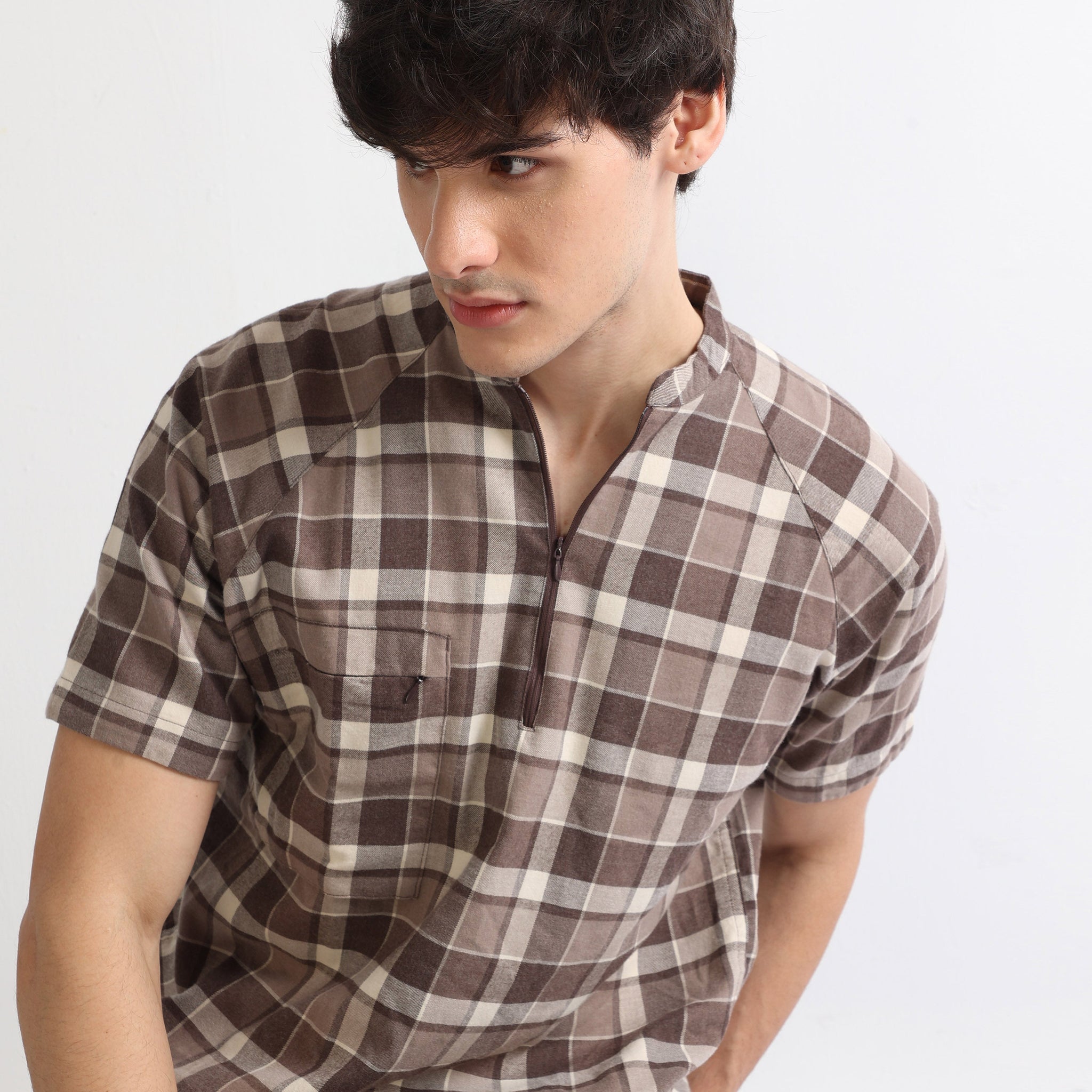 Buy Raglan Half Sleeve Chinese Collar Shirt Online.