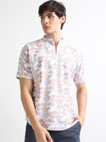 peach raglan half sleeve floral printed shirt