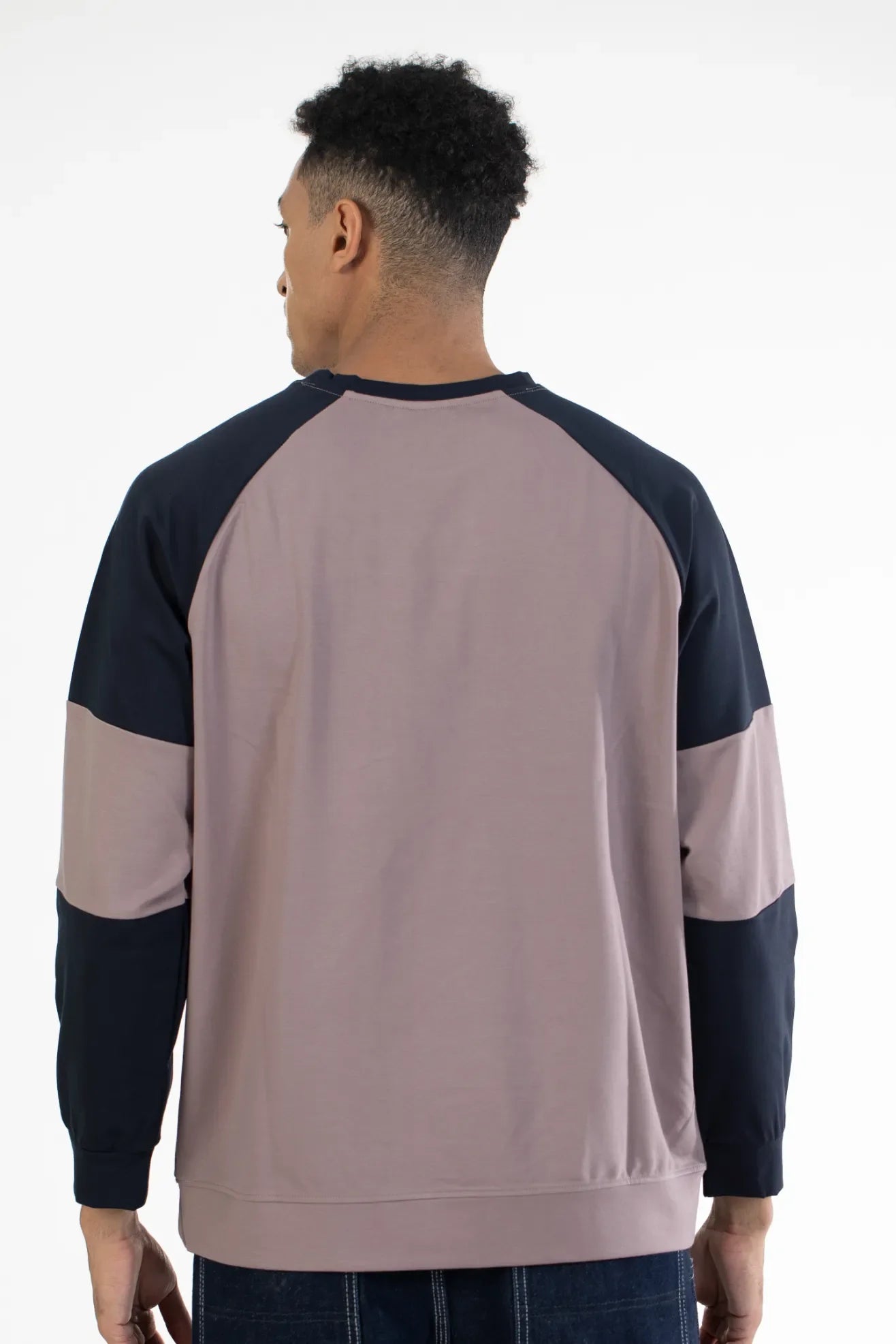 Beige-Navy Raglan Sleeve Graphic Printed Men's Sweatshirt