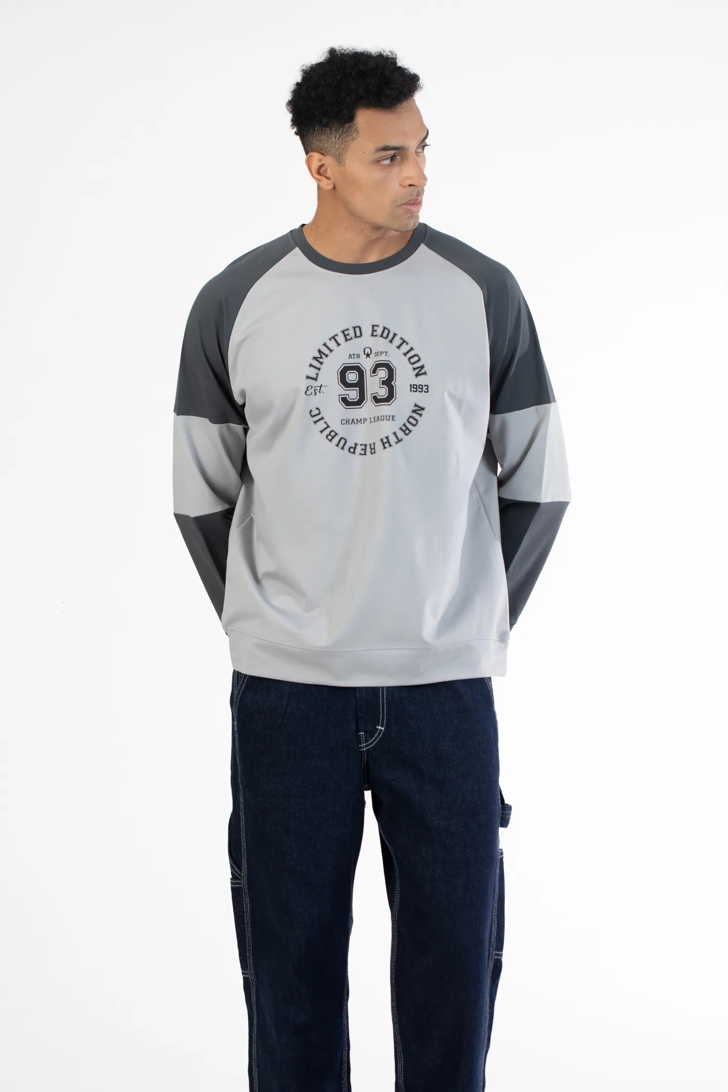 Dark Grey Raglan Sleeve Graphic Printed Men's Sweatshirt