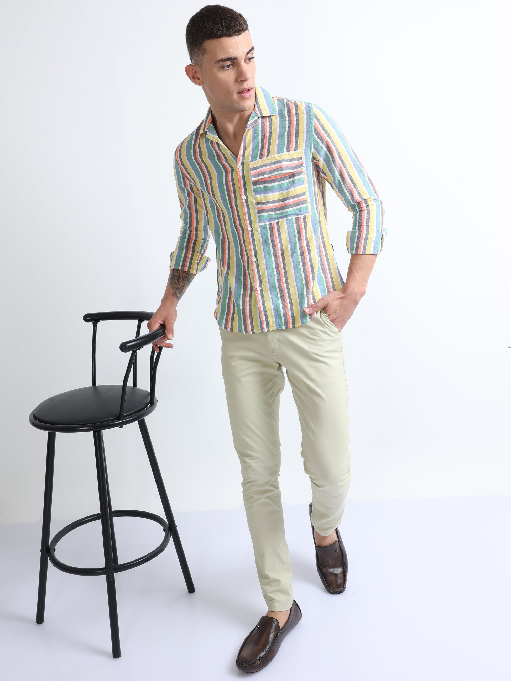 Buy Ranbow Stripe Flap Pocket Stylish Shirt Online.