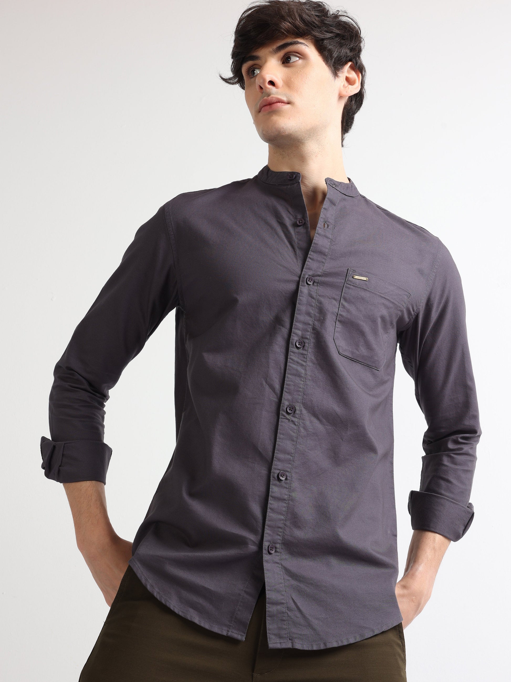Buy Regular Wear Chinese Collar Shirt For Mens Online.