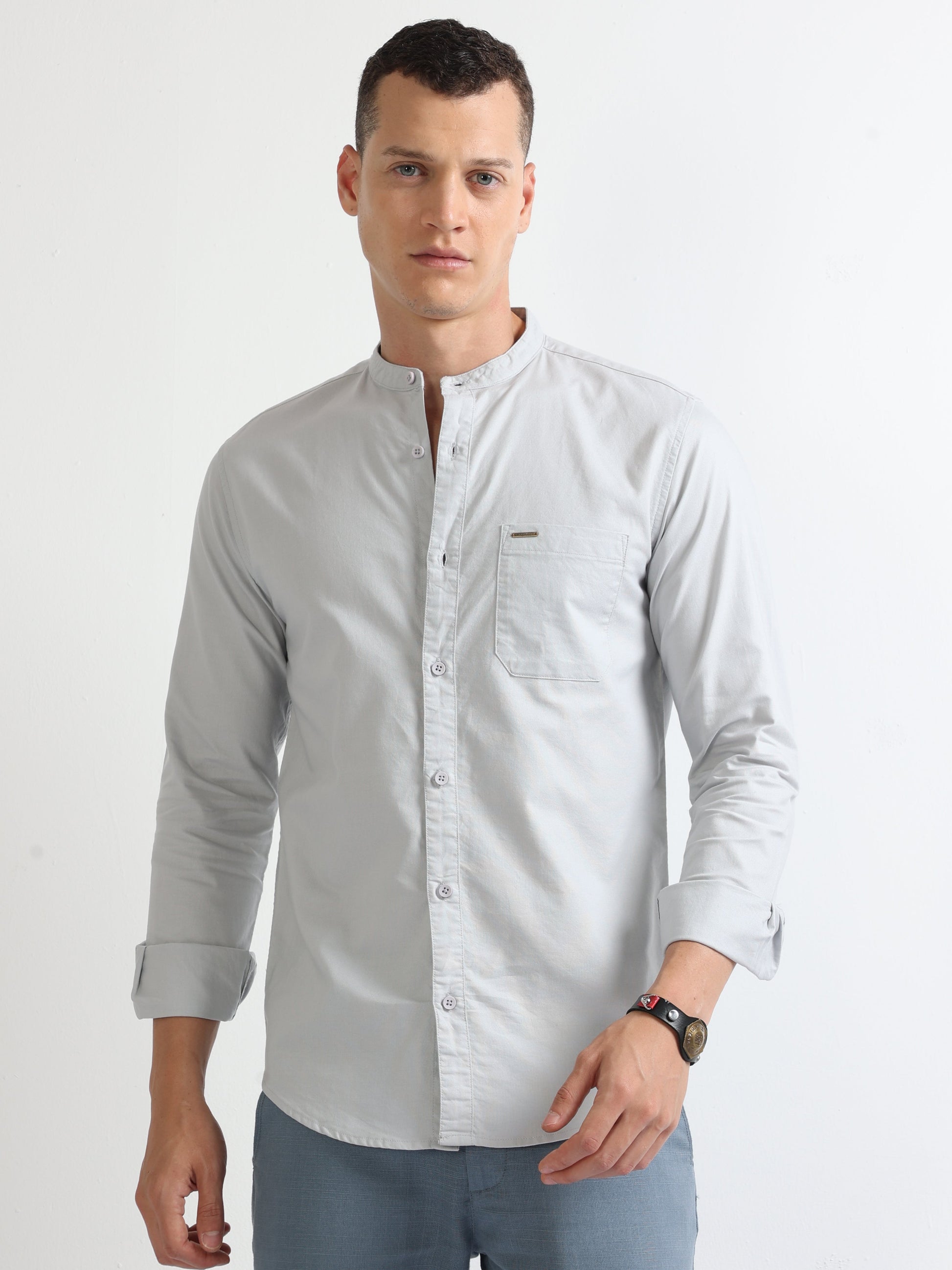 Ash Men's Regular Wear Chinese Collar Plain Shirt