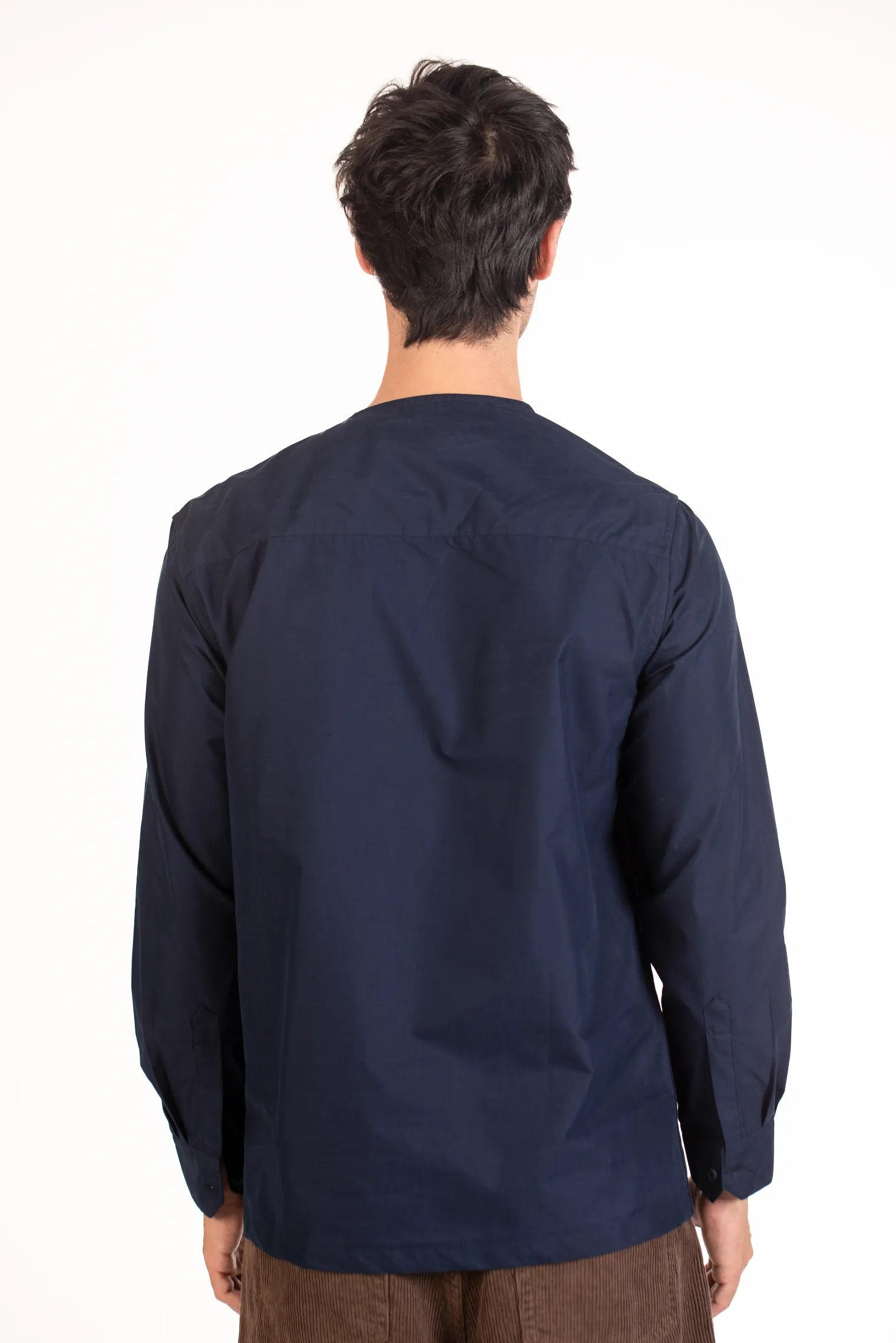 Navy Men's Round Neck Buttoned Shoulder Shirt