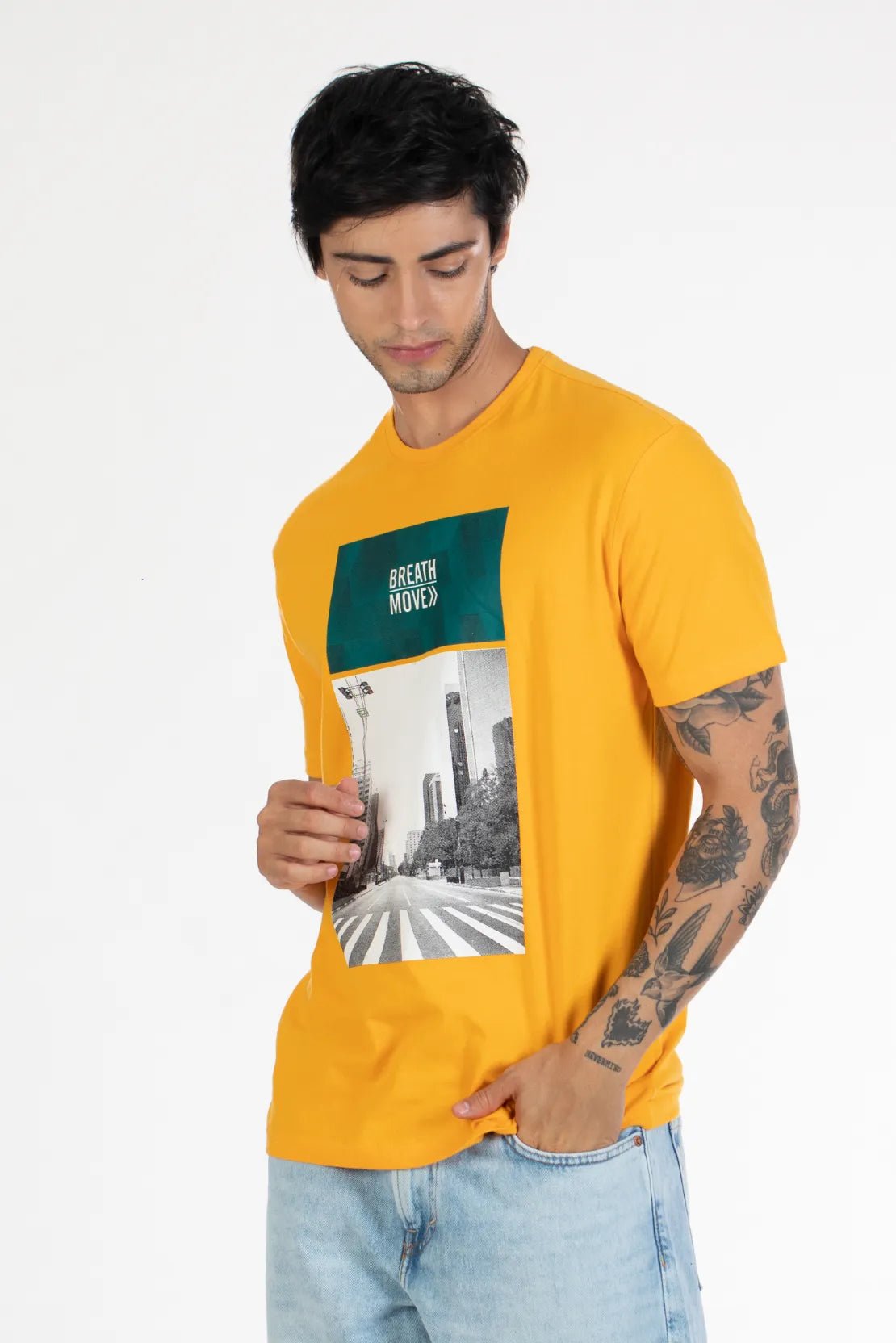 Shop YELLOW Round Neck Graphic T-Shirt Online