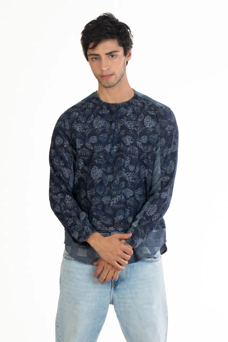 Round neck denim deals shirt