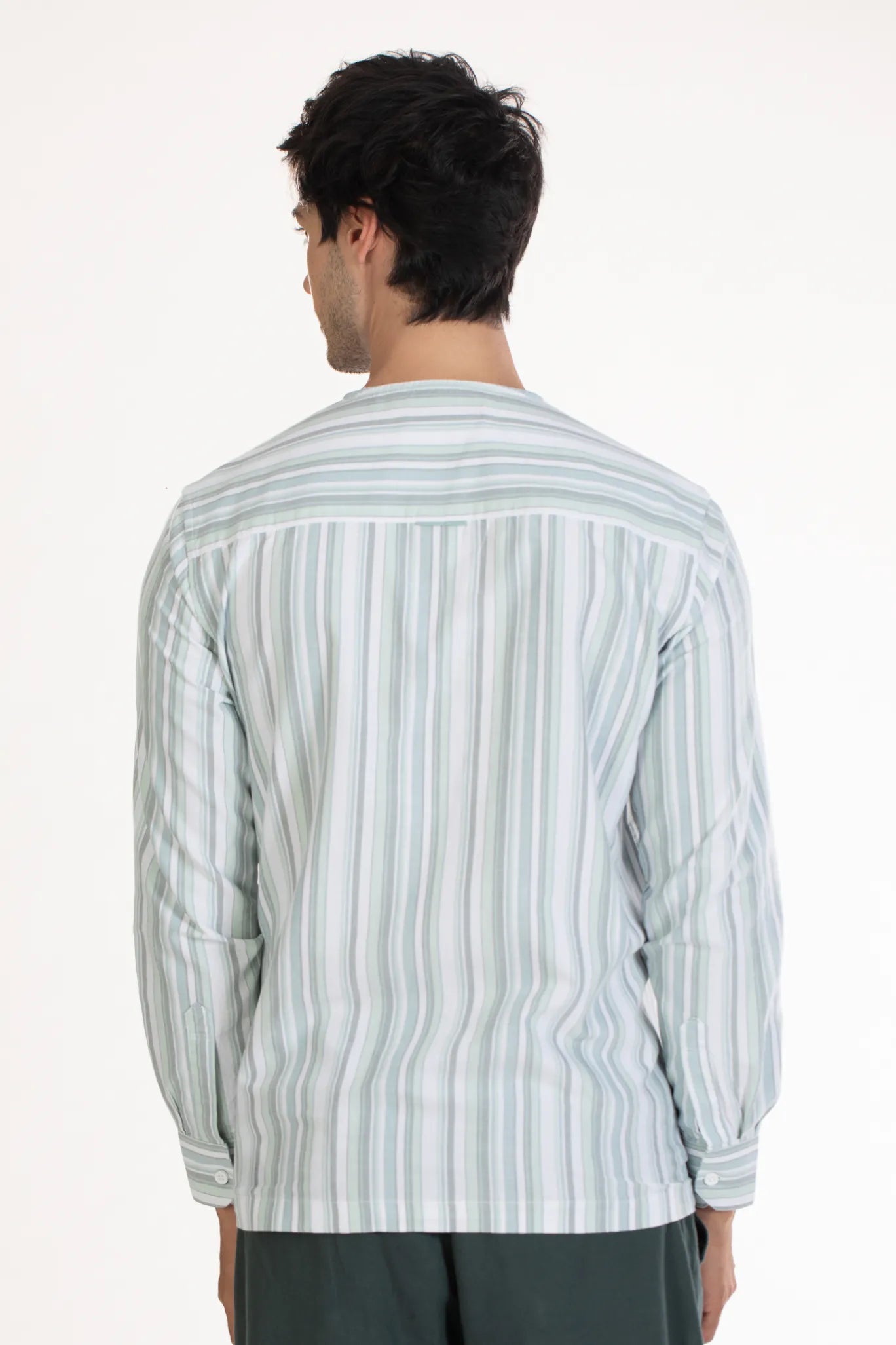 green bias pocket round neck men's striped shirt