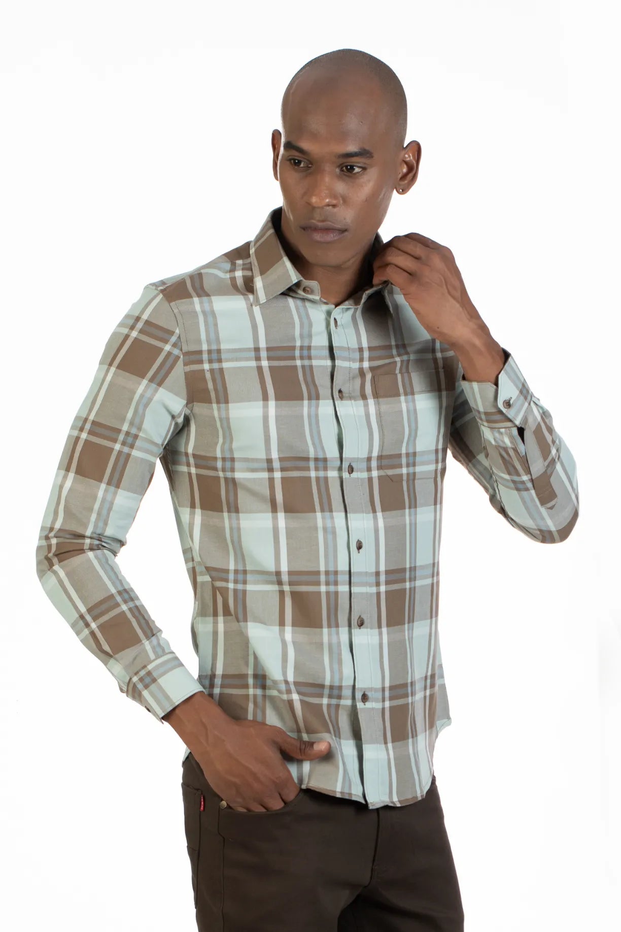 Buy Single Pocket Plaid Twill Shirt Online.