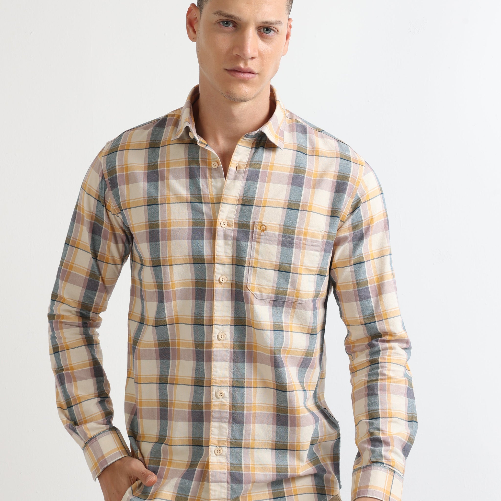 Buy Single Pocket Smart Casual Oxford Checked Shirt Online