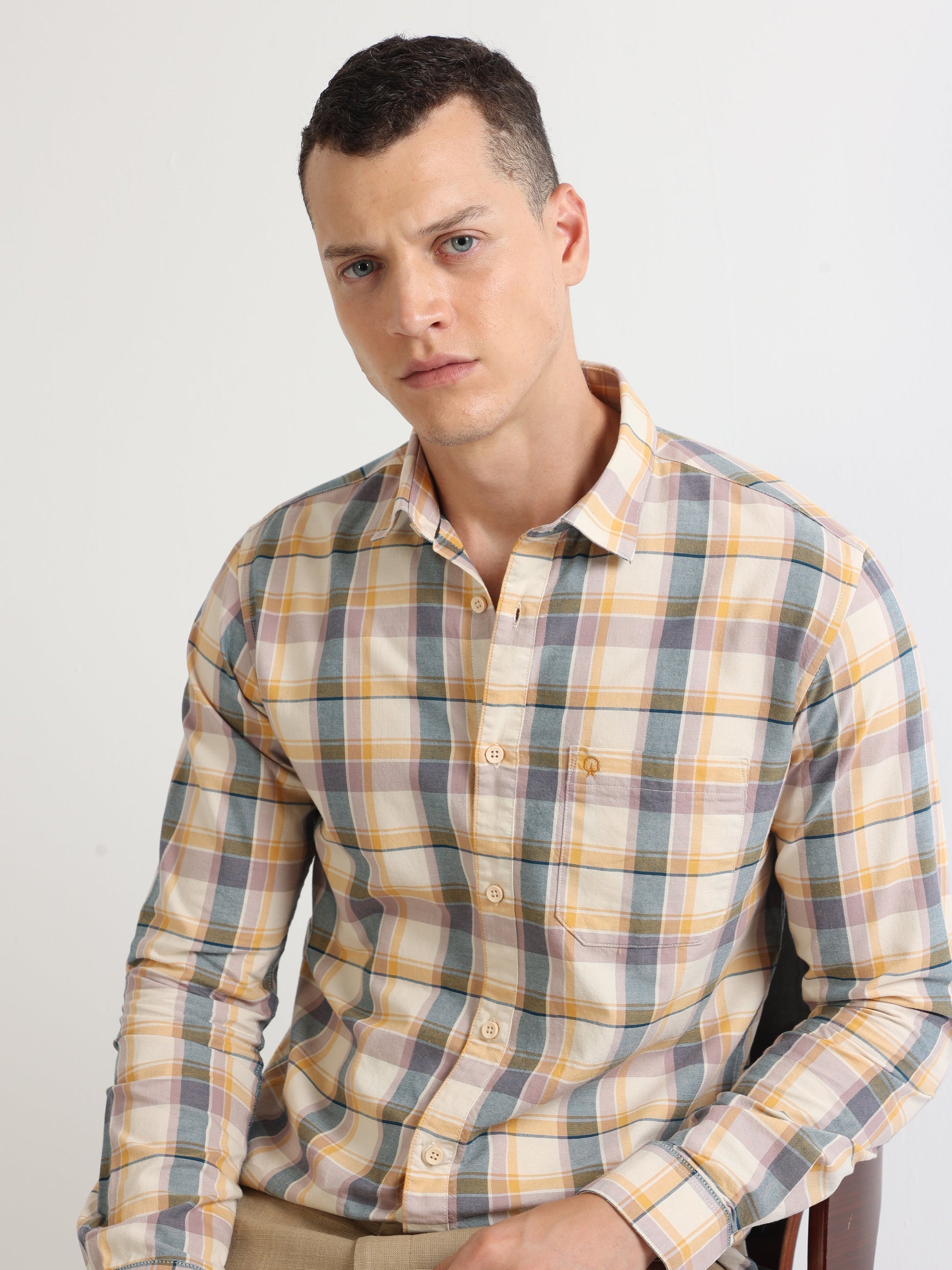 Buy Single Pocket Smart Casual Oxford Checked Shirt Online