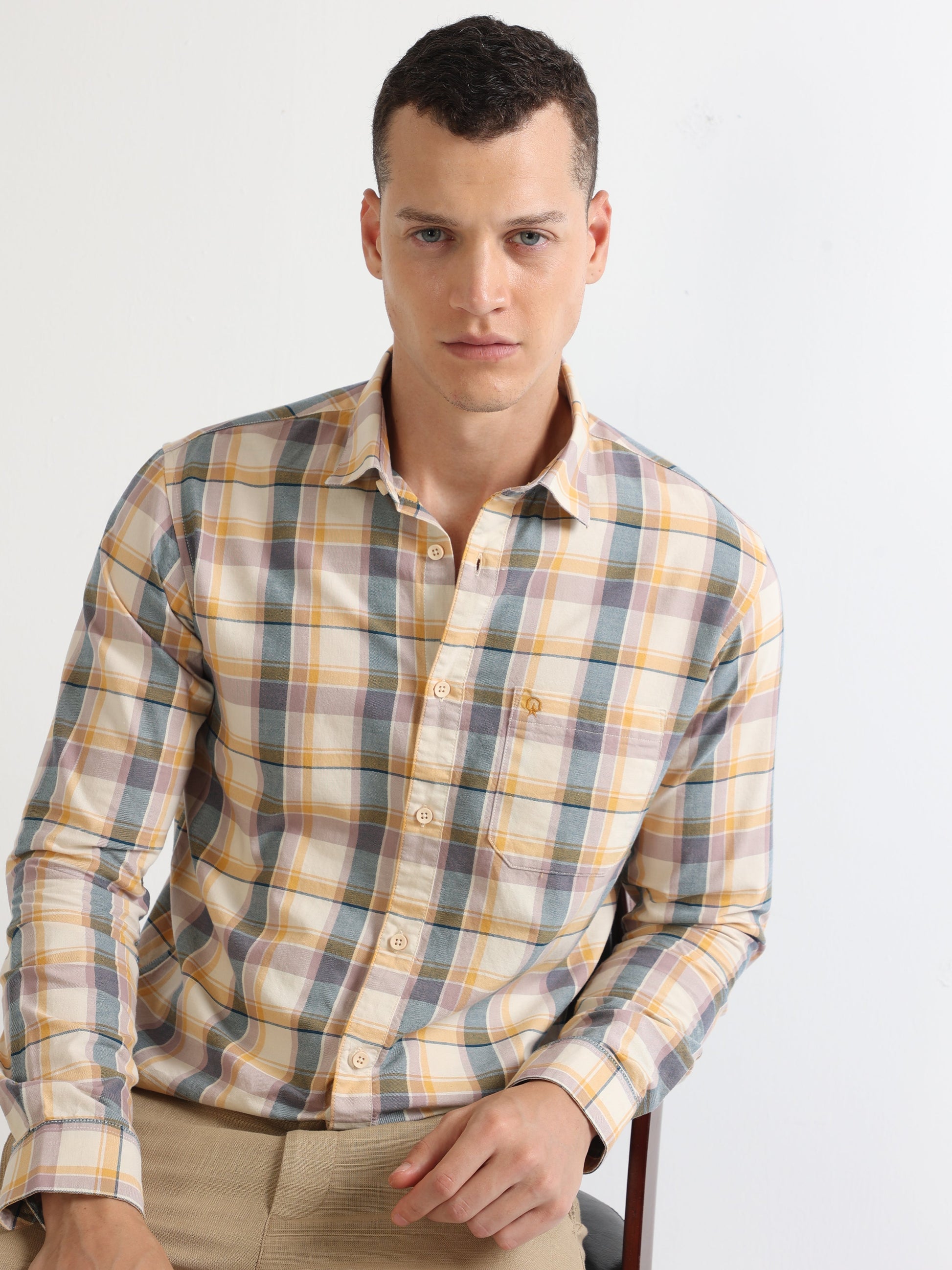 Buy Single Pocket Smart Casual Oxford Checked Shirt Online.