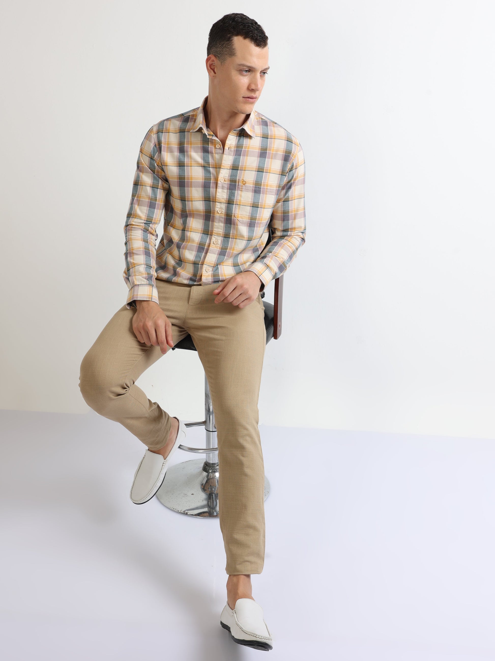 Buy Single Pocket Smart Casual Oxford Checked Shirt Online