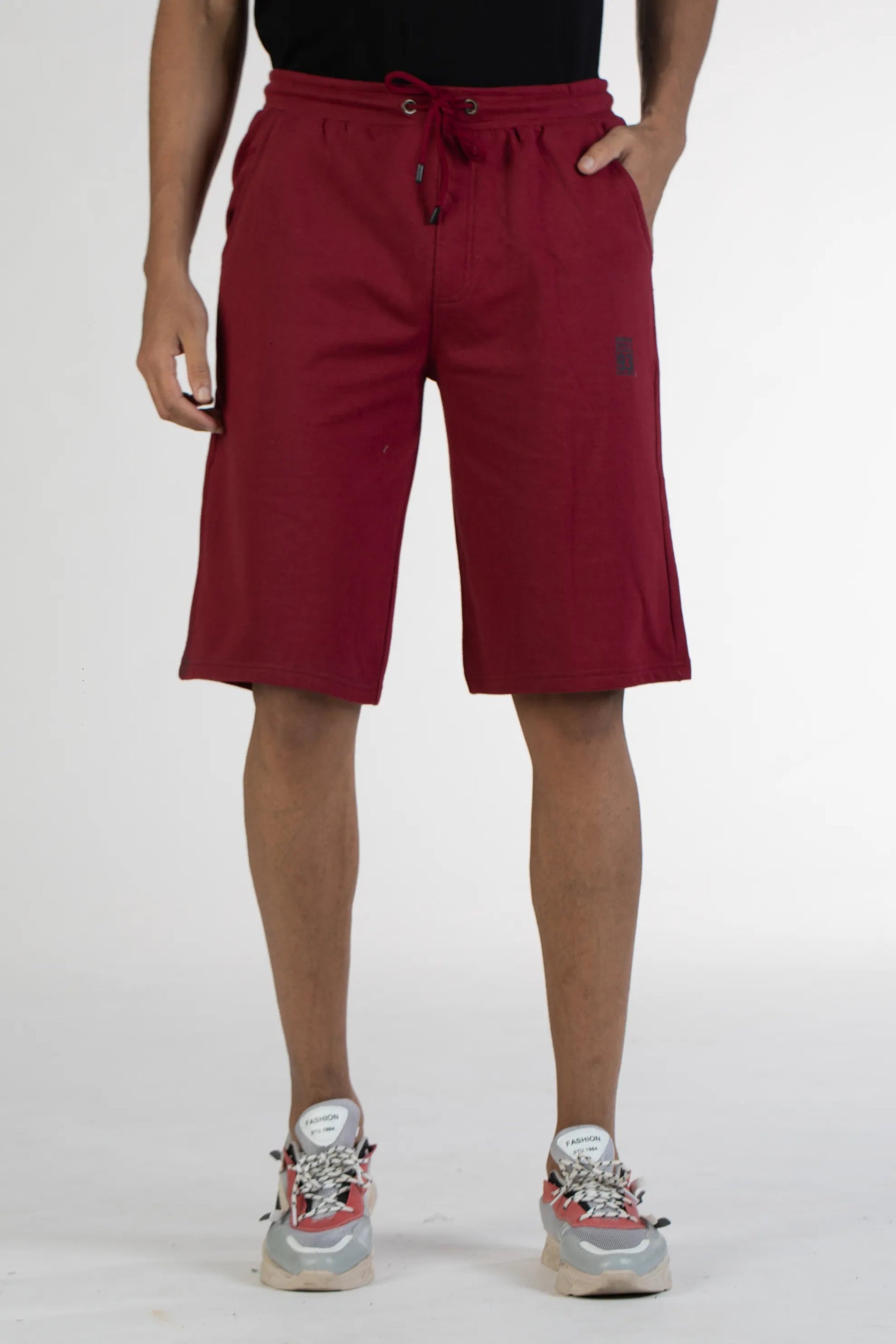Burgundy solid knit cotton men's shorts