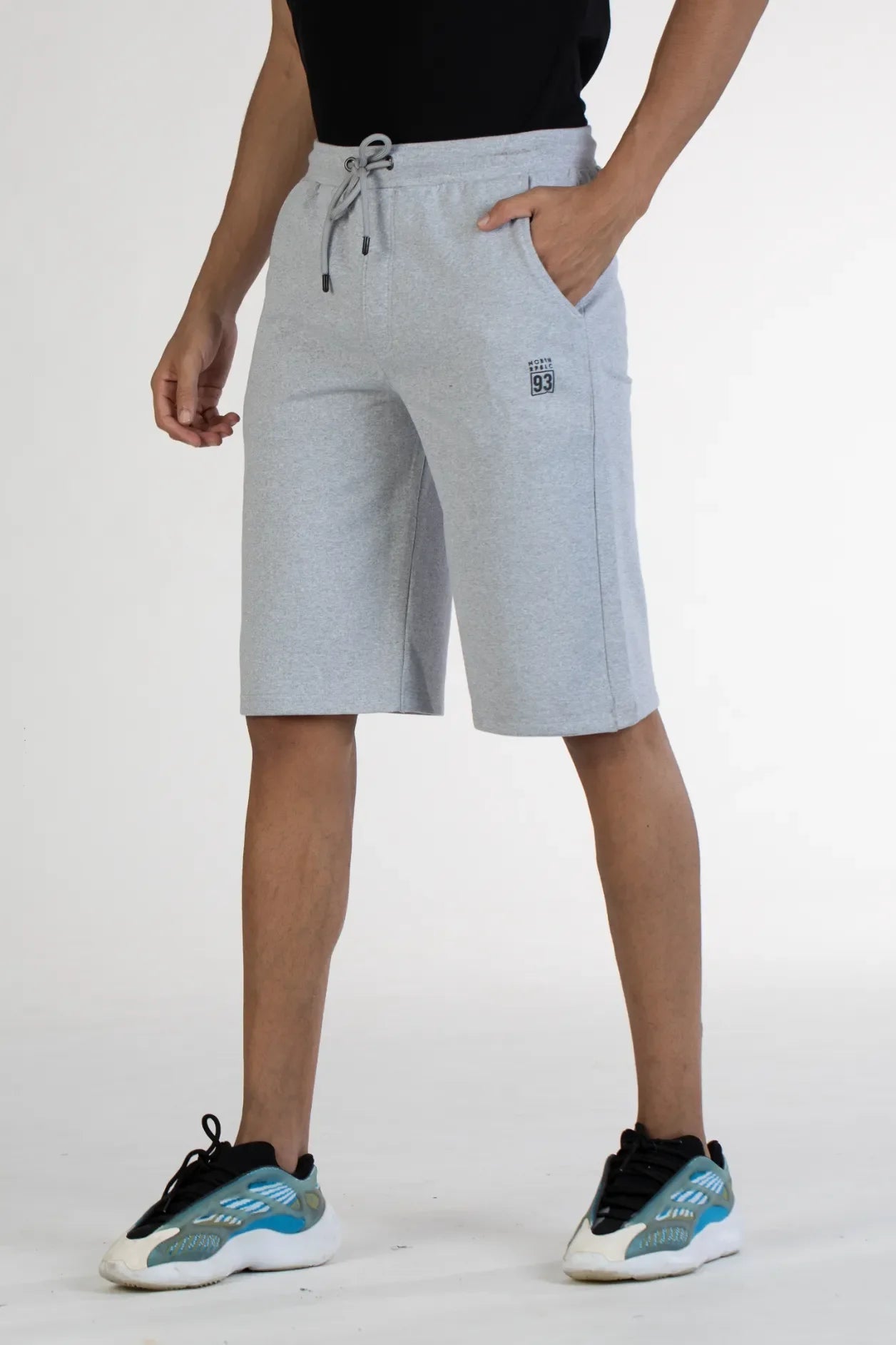 Grey Mellange solid knit cotton men's shorts