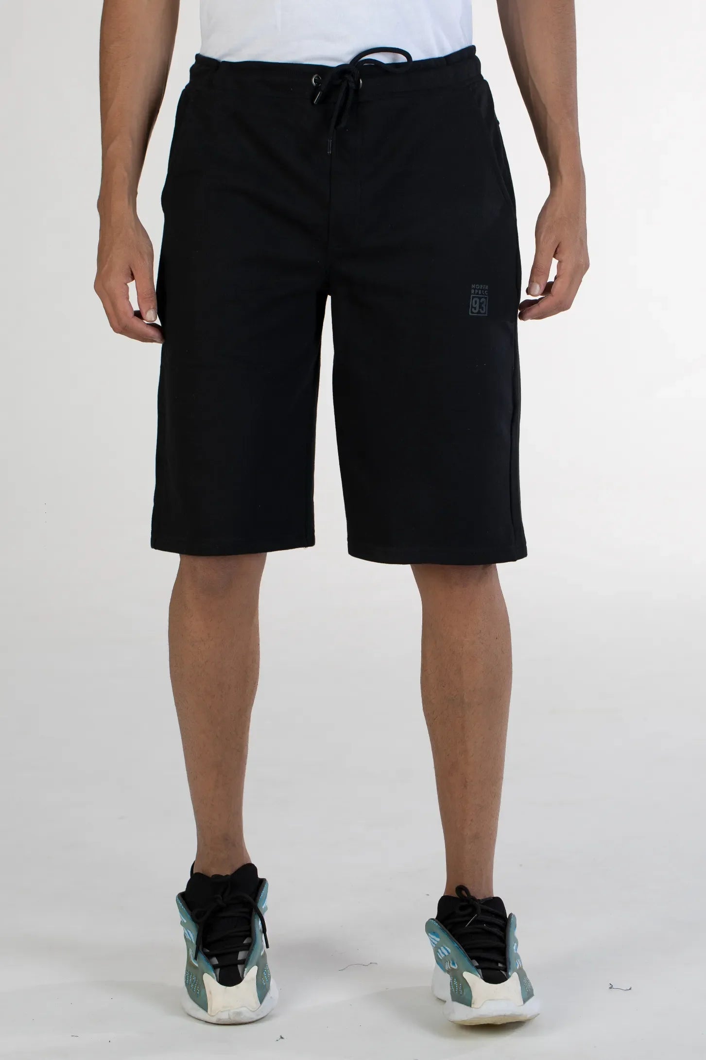 black solid knit cotton men's shorts