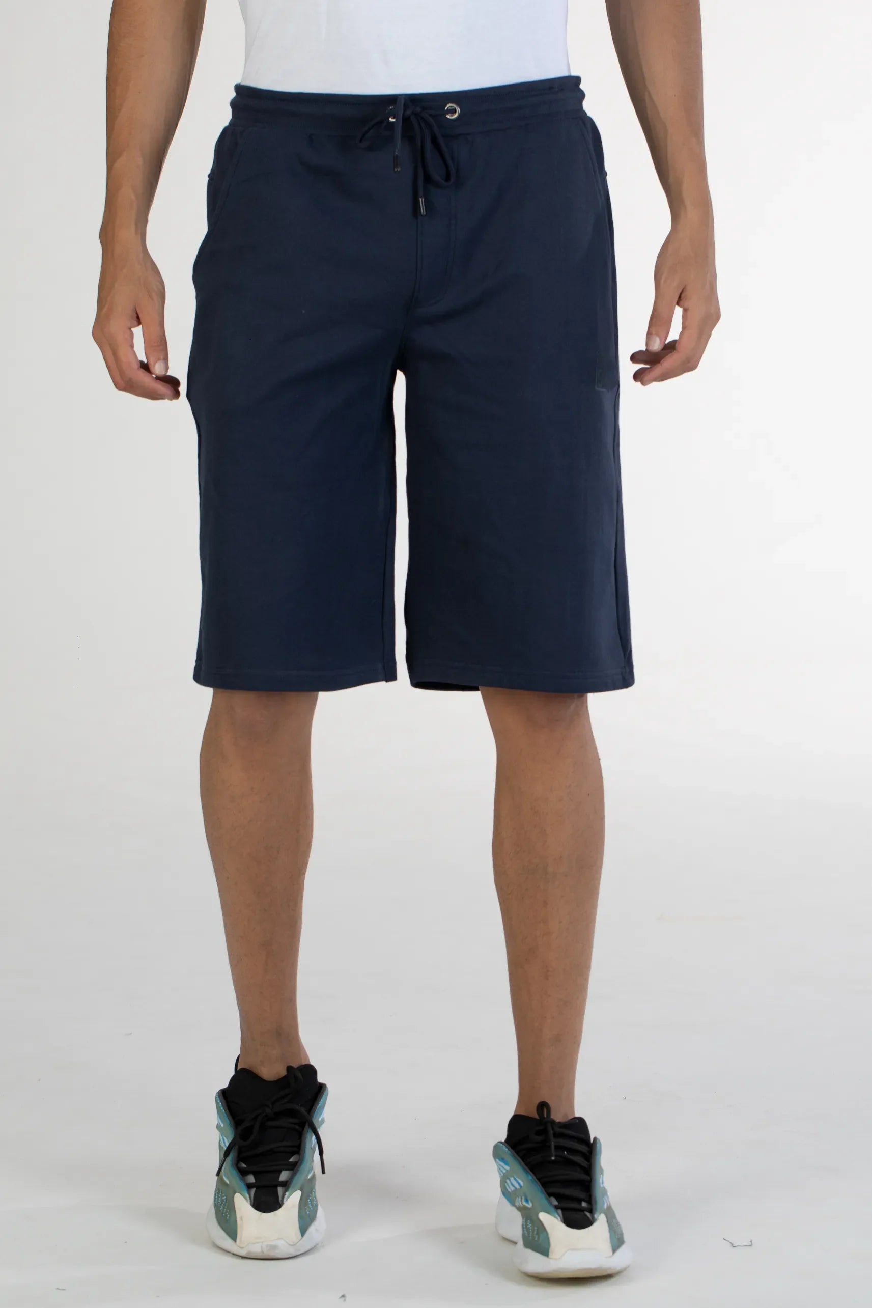 Navy solid knit cotton men's shorts