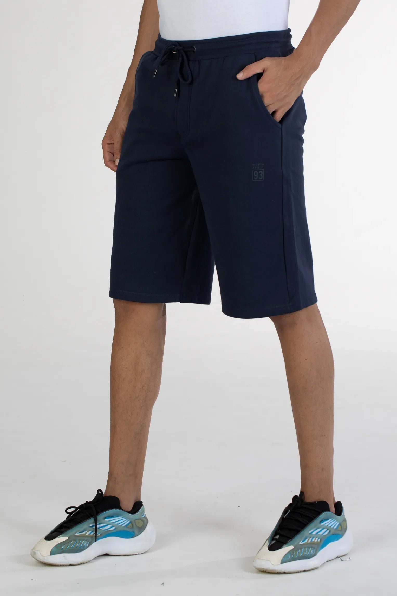 Navy solid knit cotton men's shorts