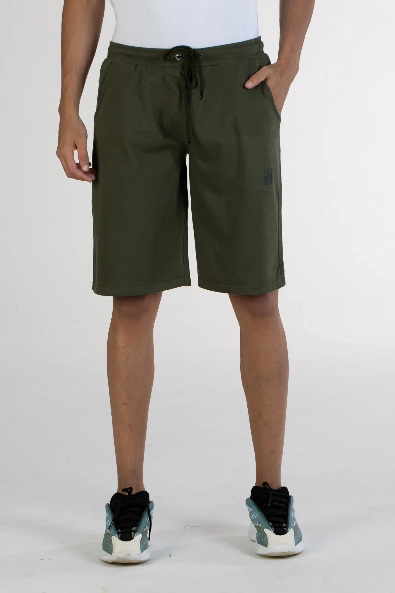 Olive solid knit cotton men's shorts