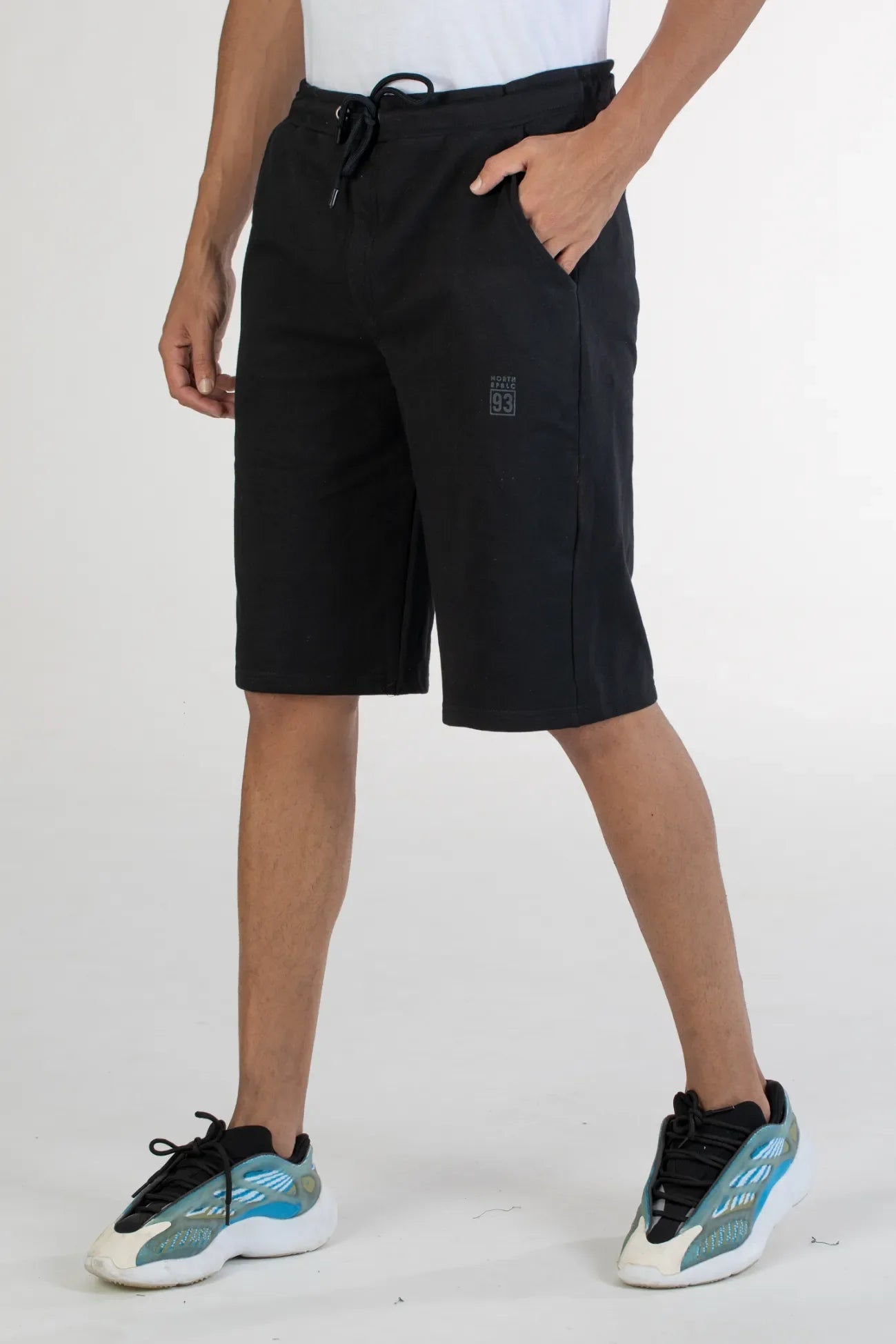 black solid knit cotton men's shorts