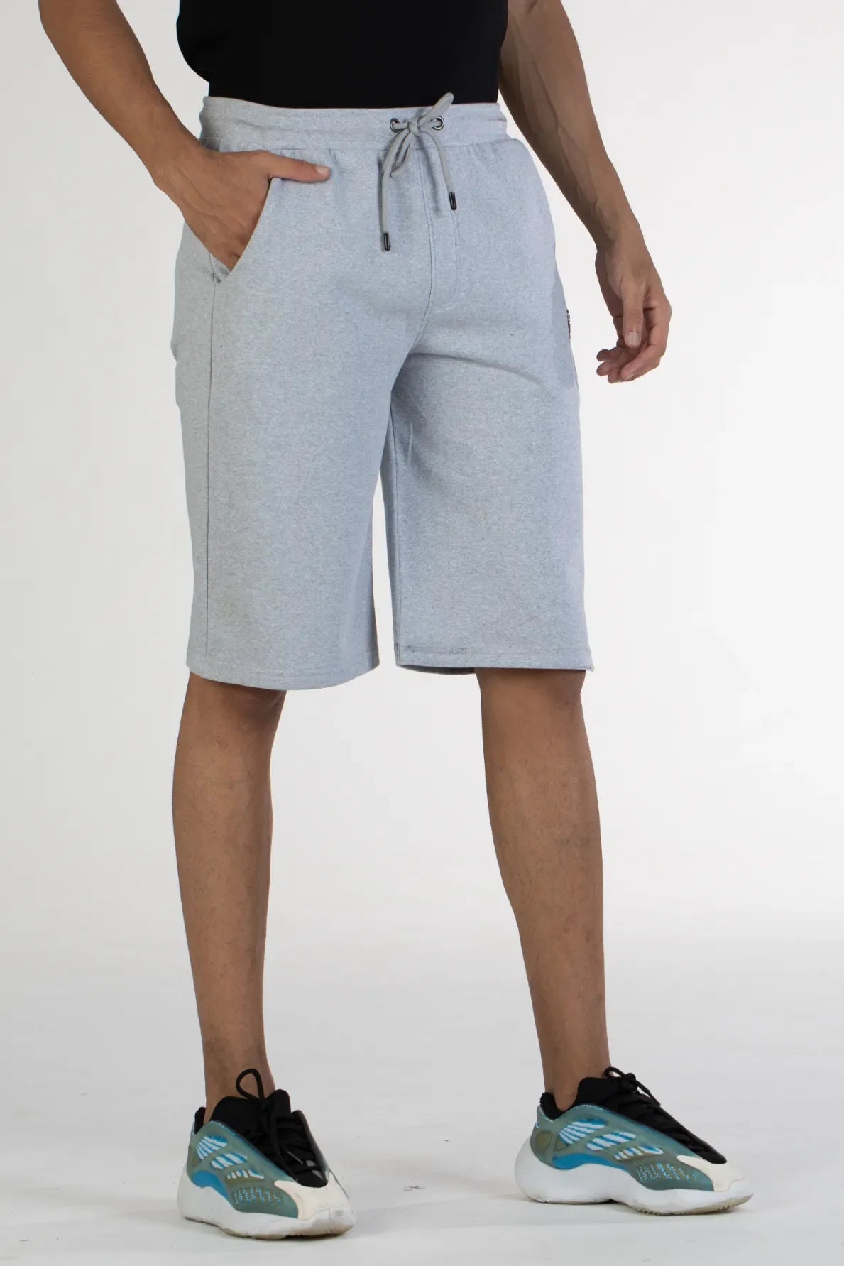 Grey Mellange solid knit cotton men's shorts