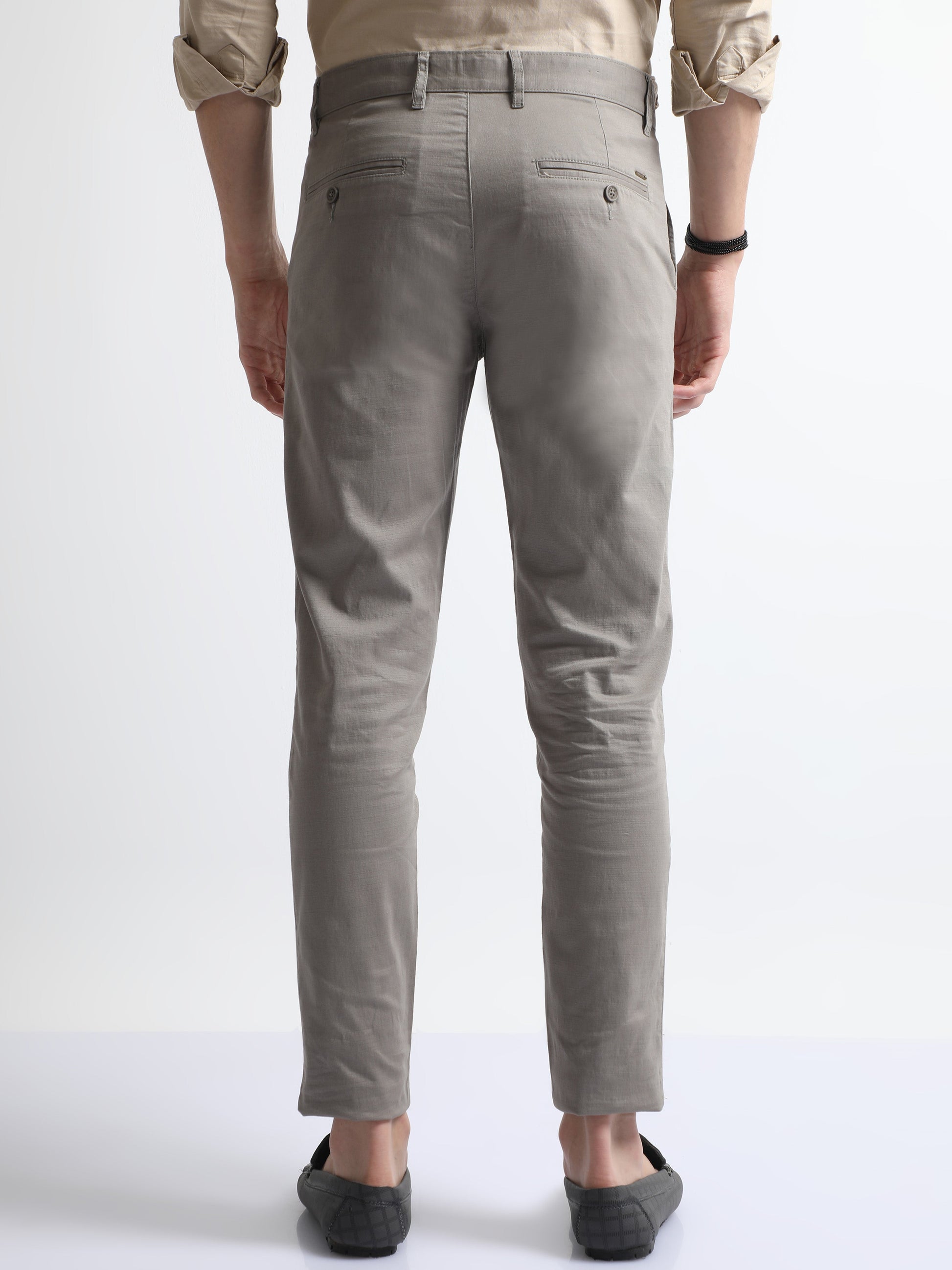 Khaki Casual Cotton Stretch Men's Trousers