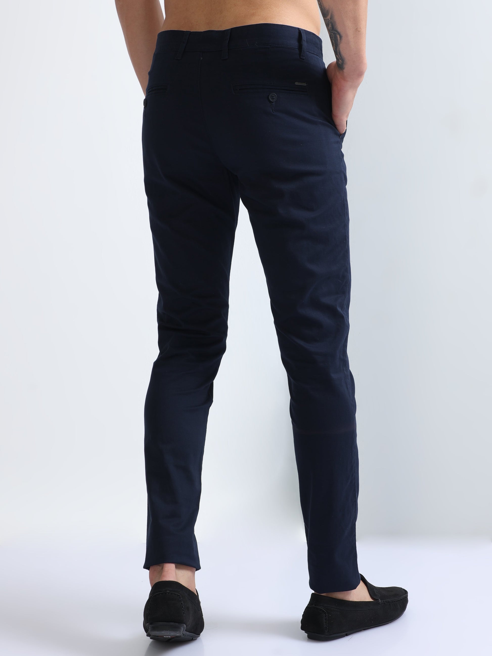 Navy Casual Elegant Cotton Men's Trousers