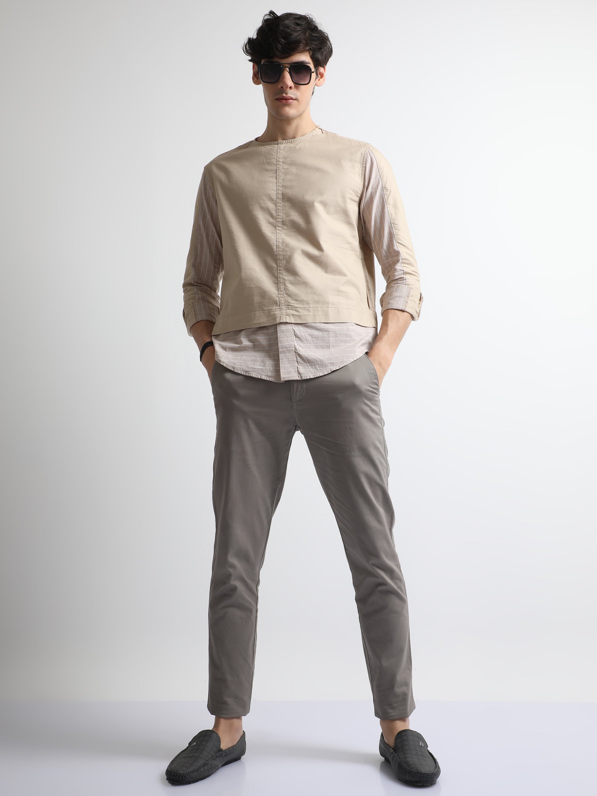 Khaki Casual Cotton Stretch Men's Trousers