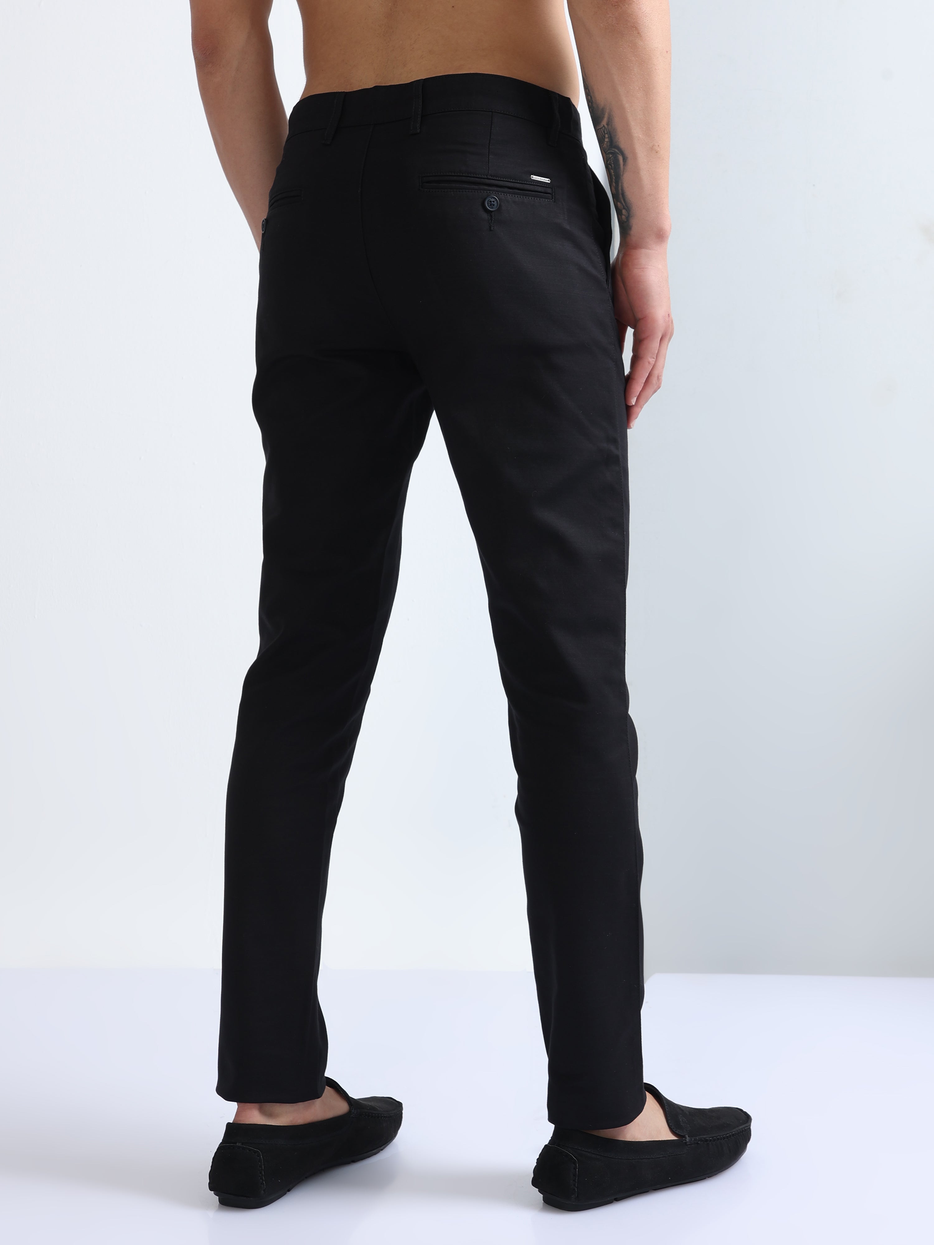 Buy INDIAN TERRAIN Black Solid Cotton Stretch Super Slim Fit Fit Mens  Trousers | Shoppers Stop