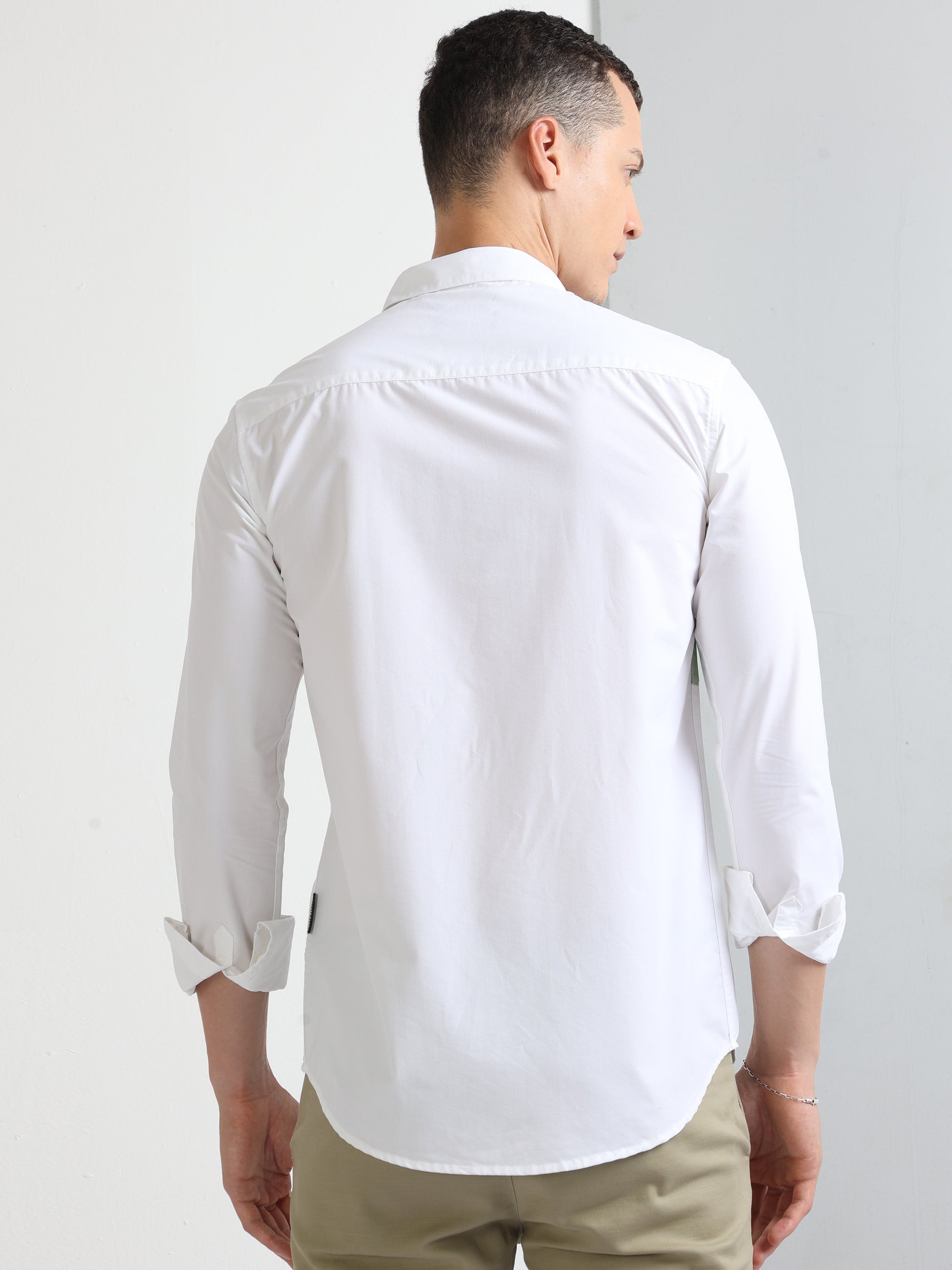 White Smart Casual Panel Men's Plain Shirt