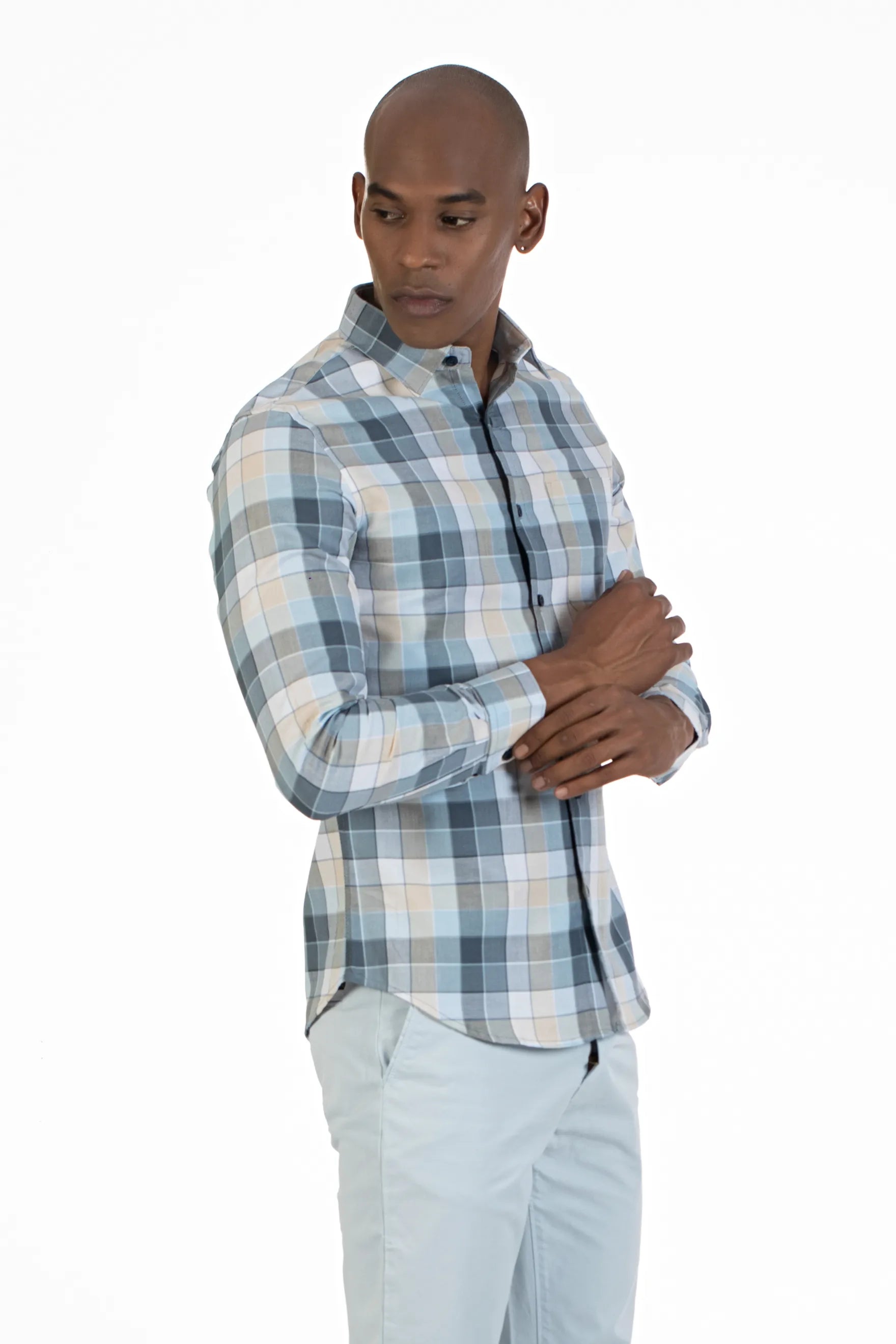 Sky Blue Full Sleeve Men's Duplin Checked Shirt