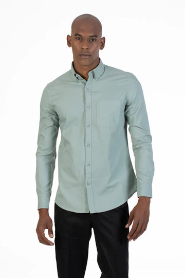 sea blue single pocket oxford plain shirt
