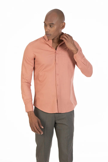 light peach full sleeve oxford plain shirt