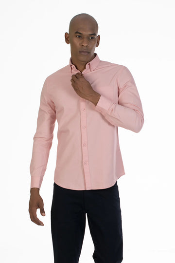 pink solid single pocket oxford shirt