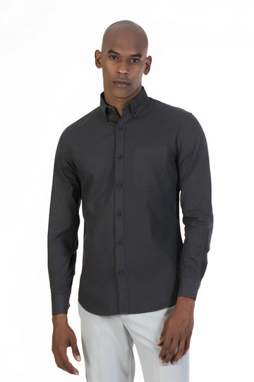 grey single pocket oxford plain shirt
