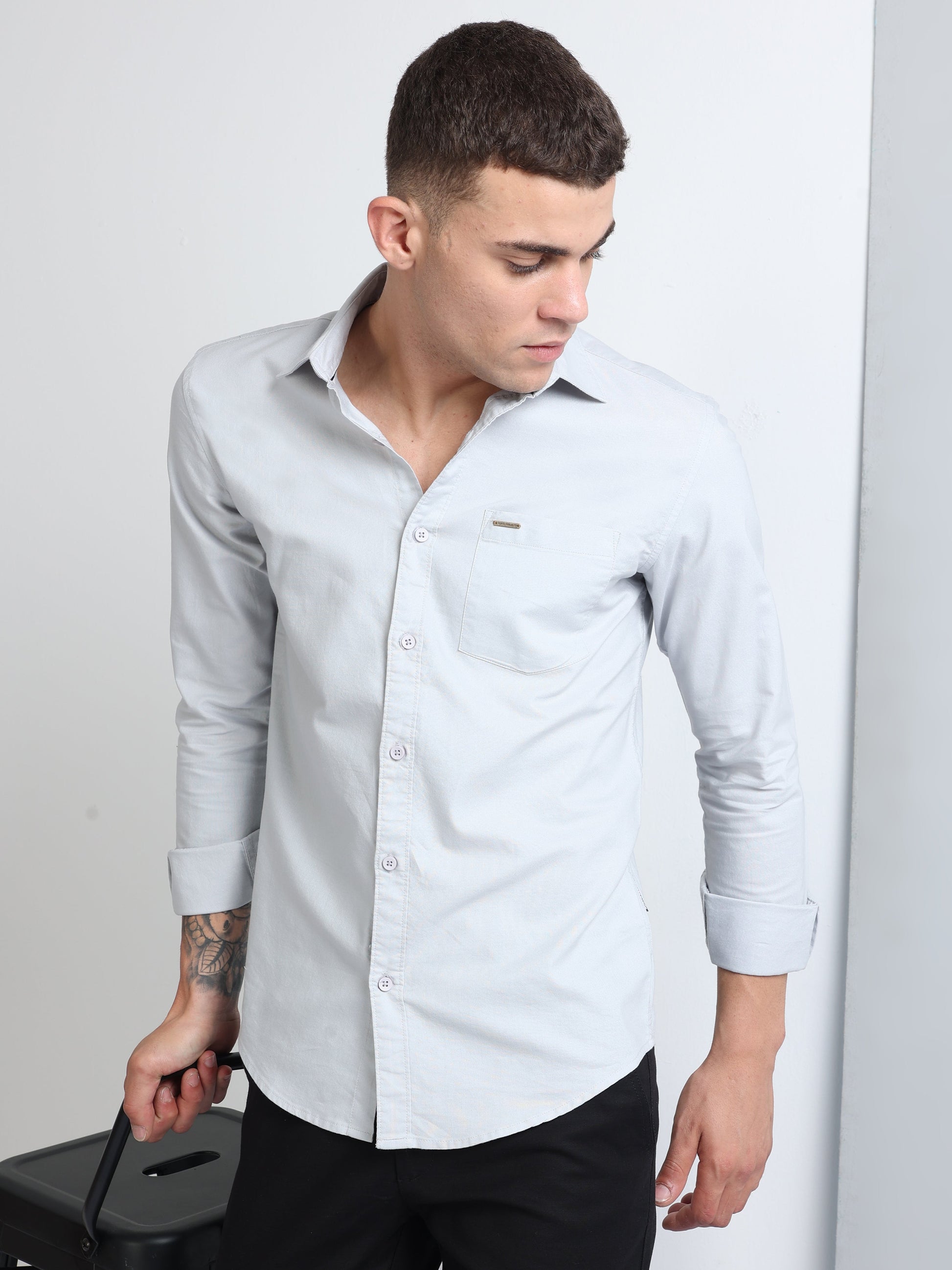 Ash Men's Solid Full Sleeves Plain Shirt