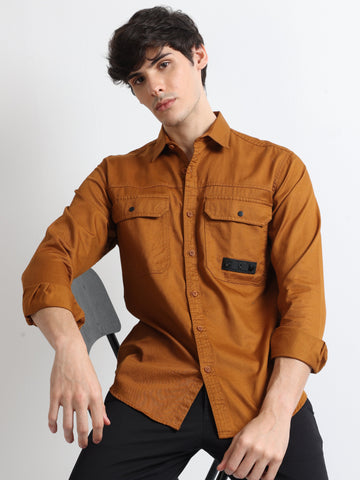 Rust Men's Stylish And Comfort Double Pocket Twill Plain Shirt