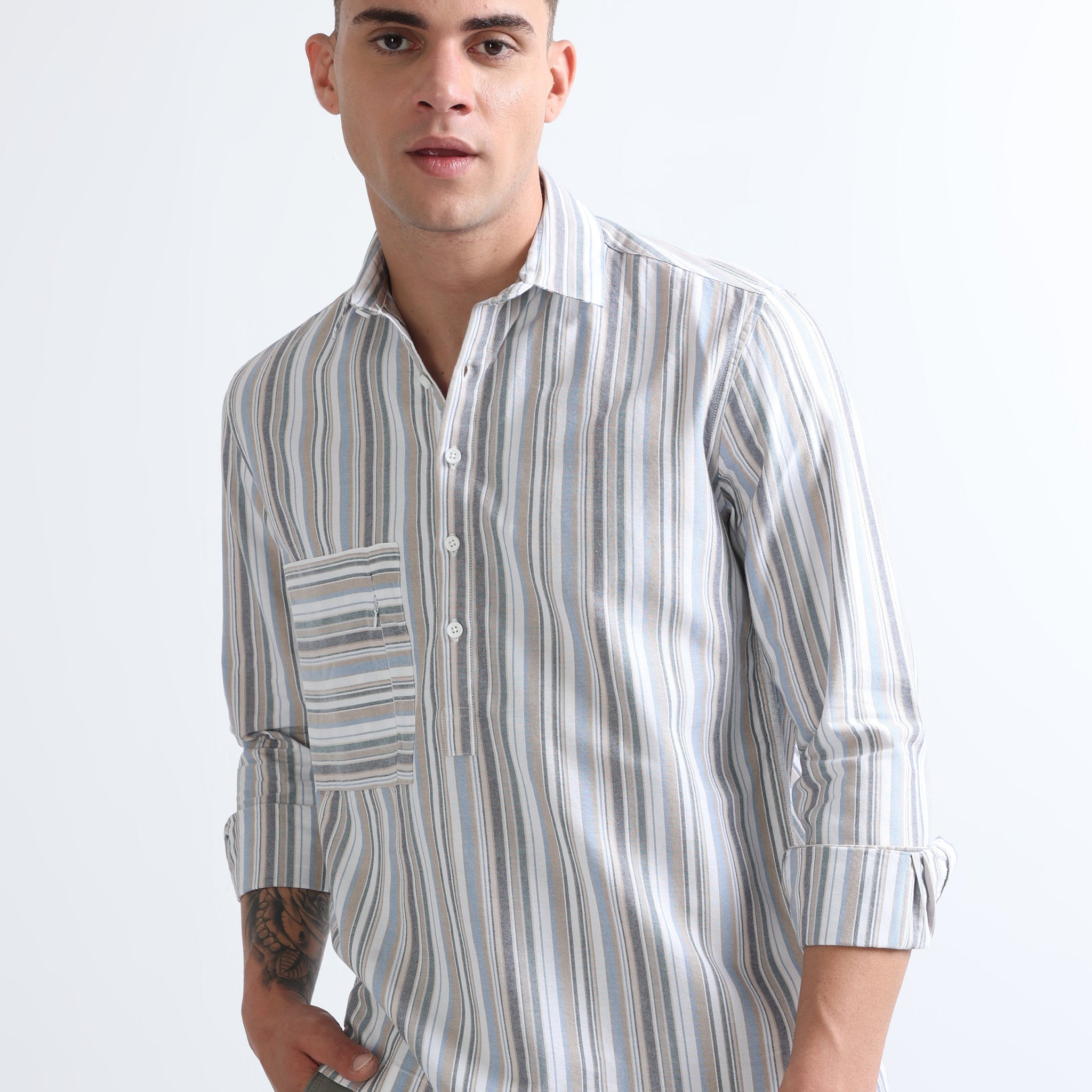 Buy Stylish Collar Kurta Stripe Shirt Online.