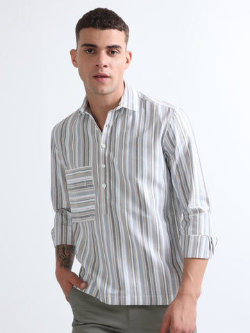 Buy Stylish Collar Kurta Stripe Shirt Online.