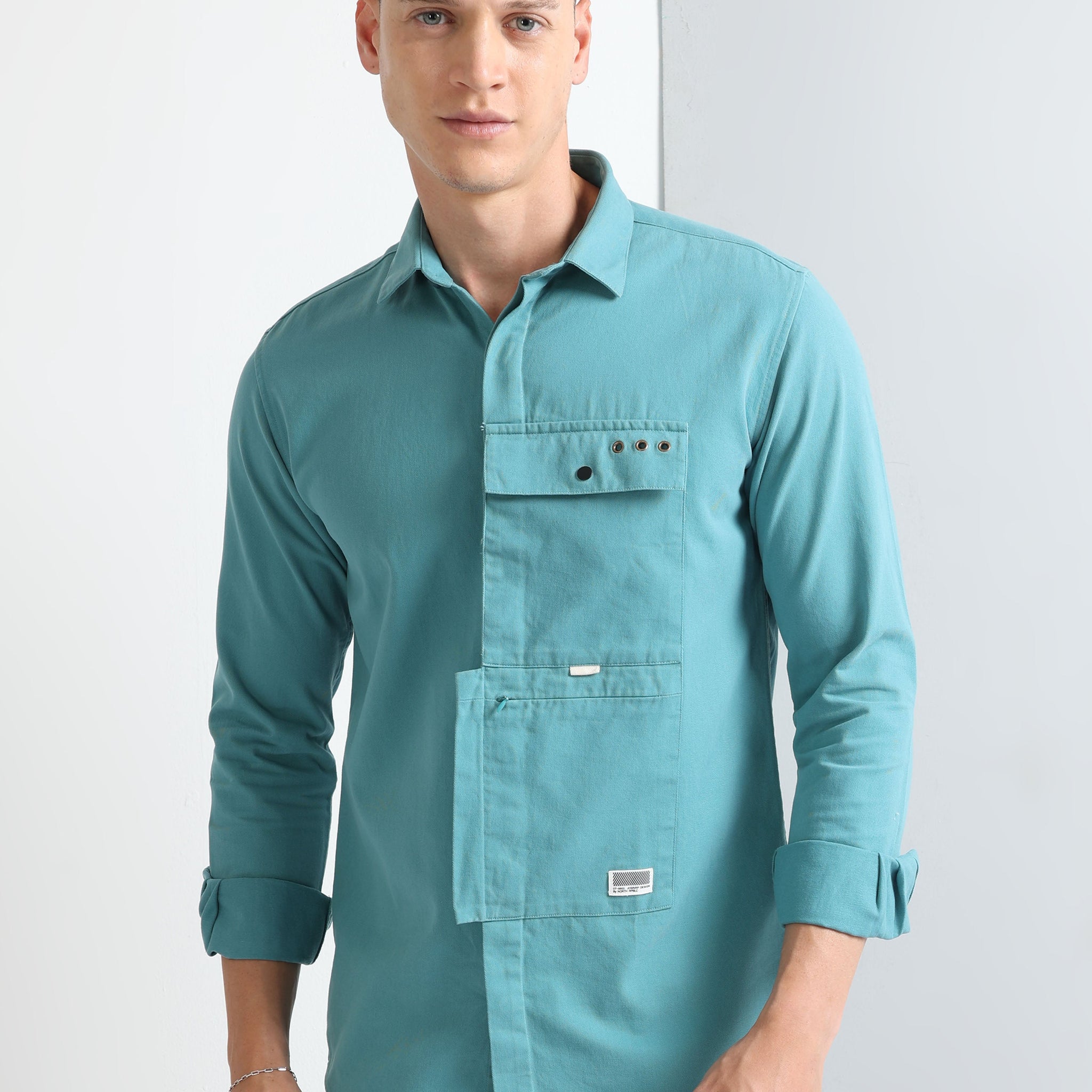 Blue Tecla Cargo Pocket Full Sleeve Plain Shirt