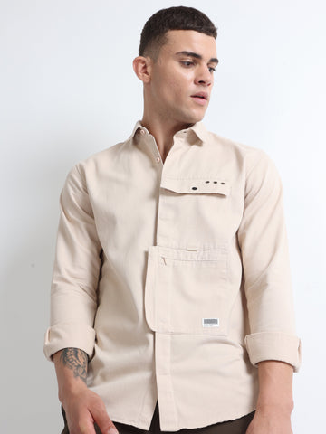 Fawn Tecla Cargo Pocket Full Sleeve Plain Shirt